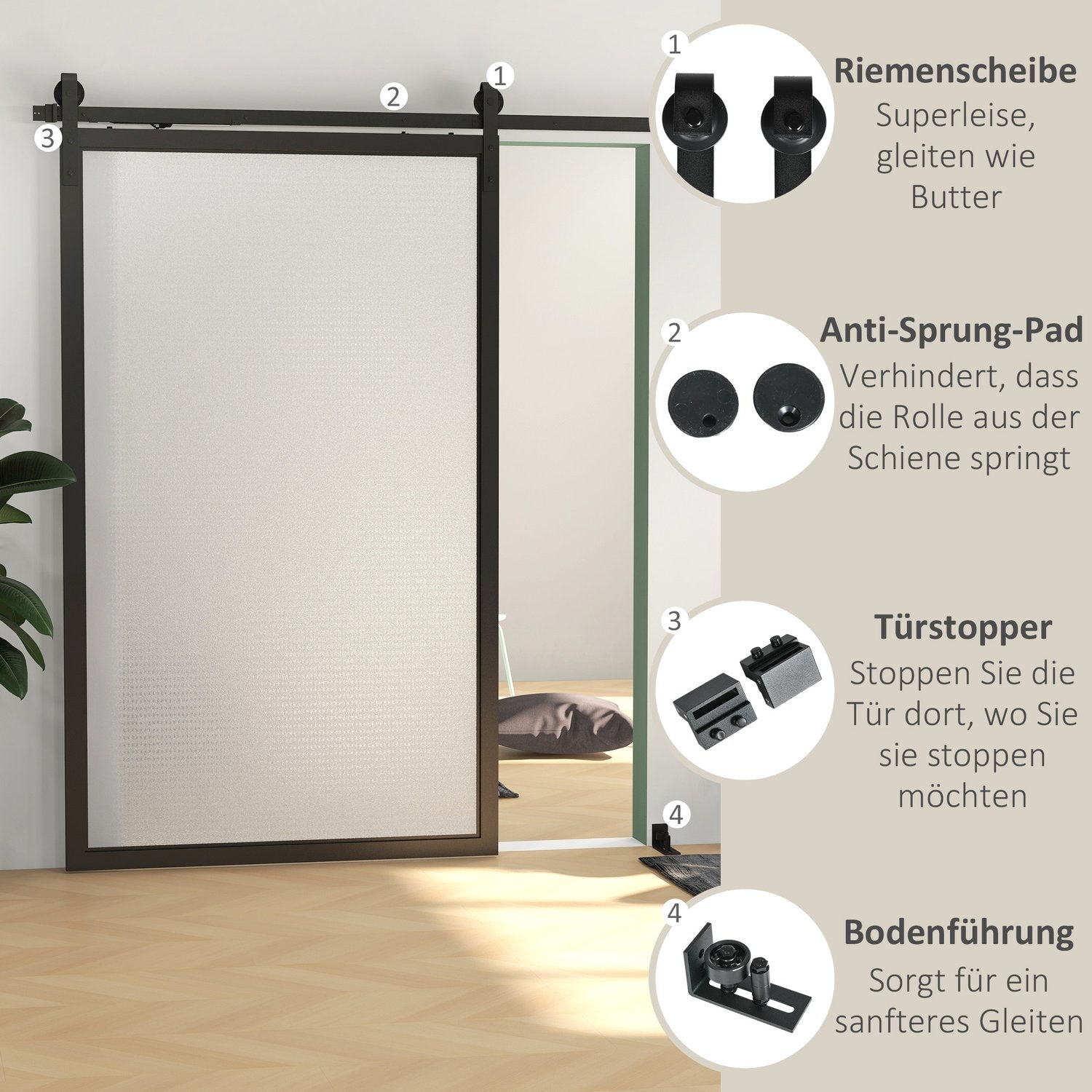 Beslagssats för skjutdörrar, 244cm, kolstål, svart
