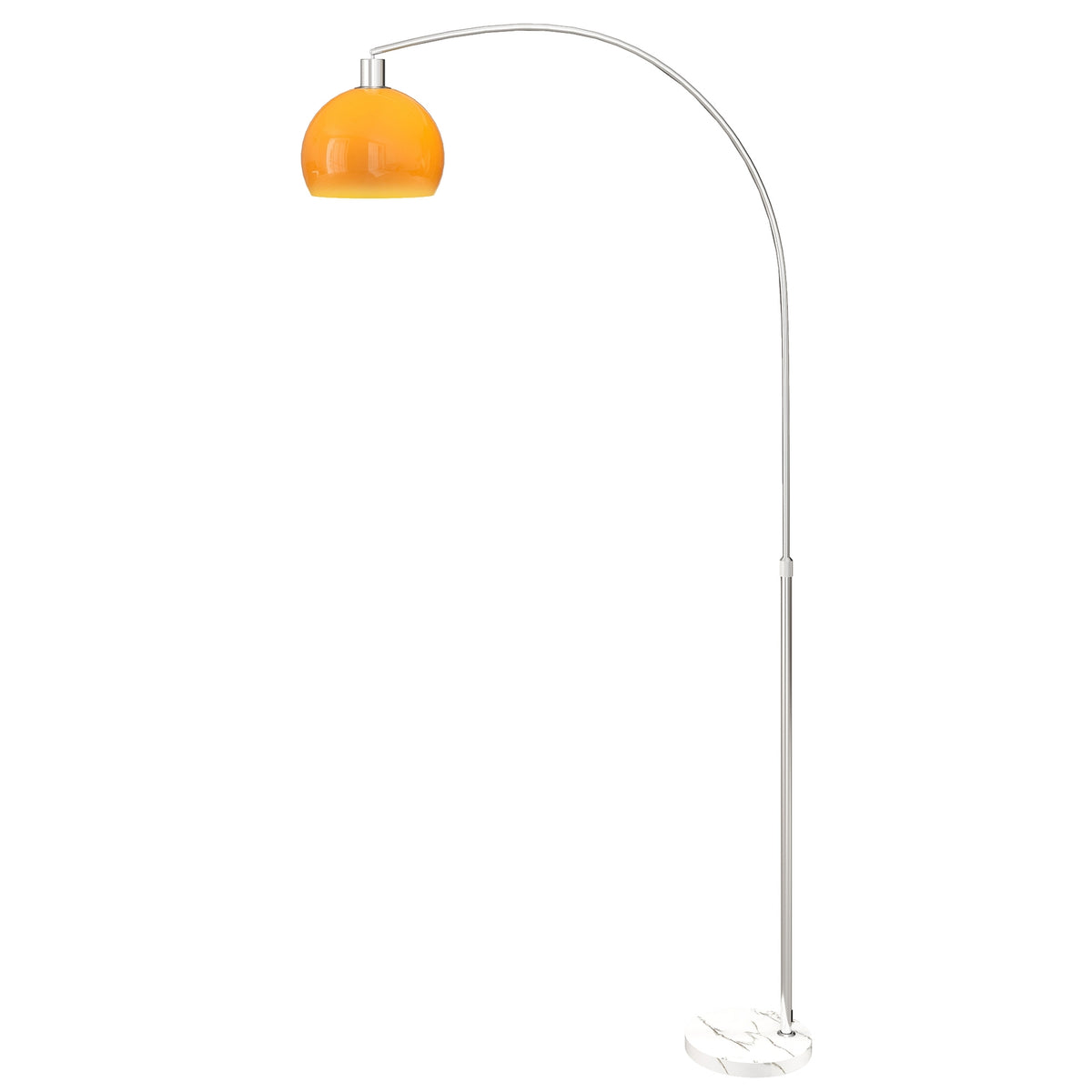 Oblouková stojací lampa s nožním spínačem, mramorová základna, bílá/oranžová