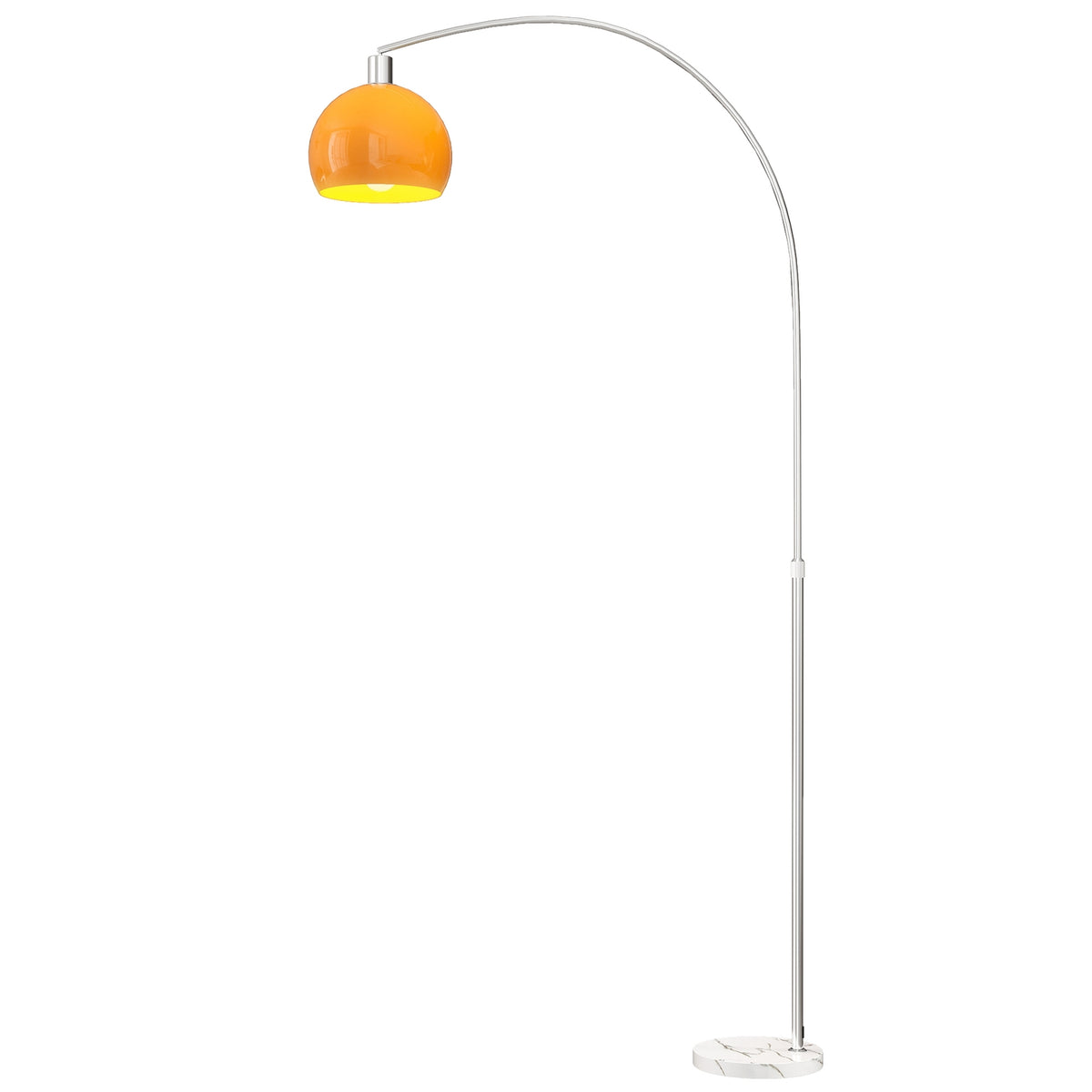 Oblouková stojací lampa s nožním spínačem, mramorová základna, bílá/oranžová