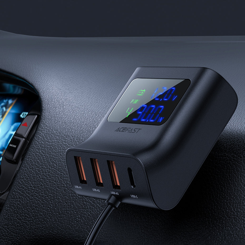 Billaddare laddstation 90W USB-C 3x USB QC 3.0 svart