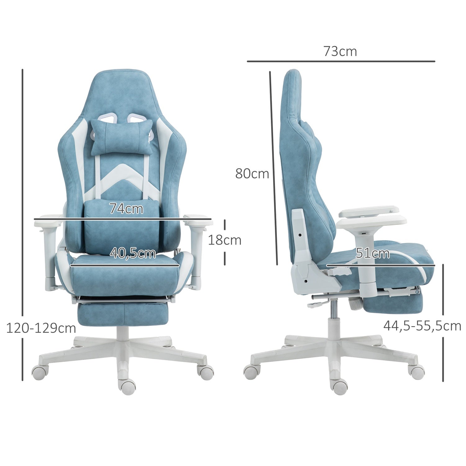 Blå Ergonomisk spelstol, liggande med fotstöd och kuddar