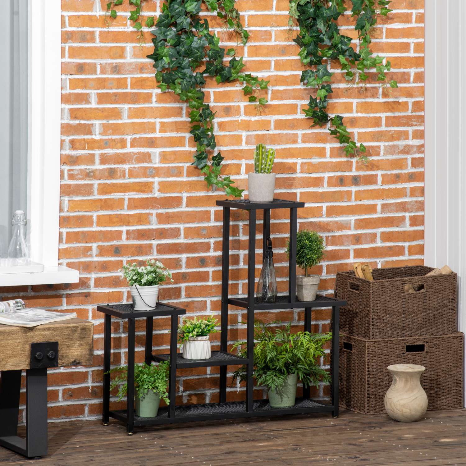 Black Metal Plant Hylla – 4 våningar, 91x25x83 cm