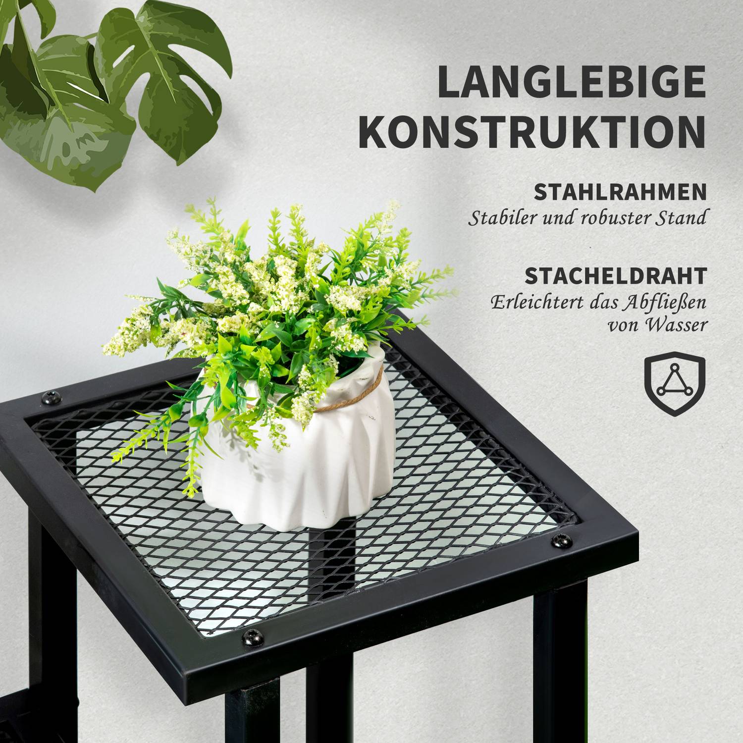 Black Metal Plant Hylla – 4 våningar, 91x25x83 cm
