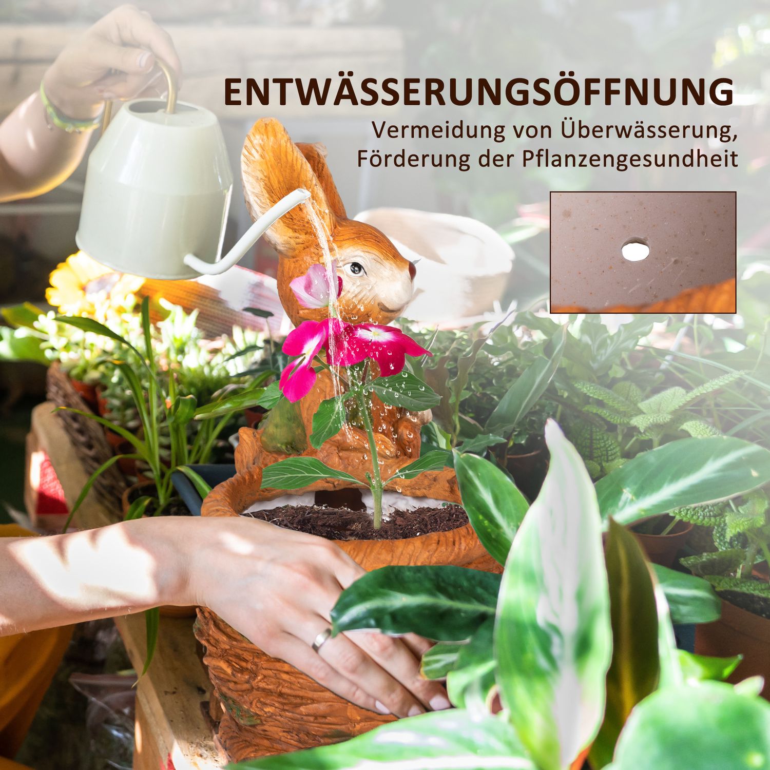 Kanin med flätad korg blomkruka – örtplanterare, MGO