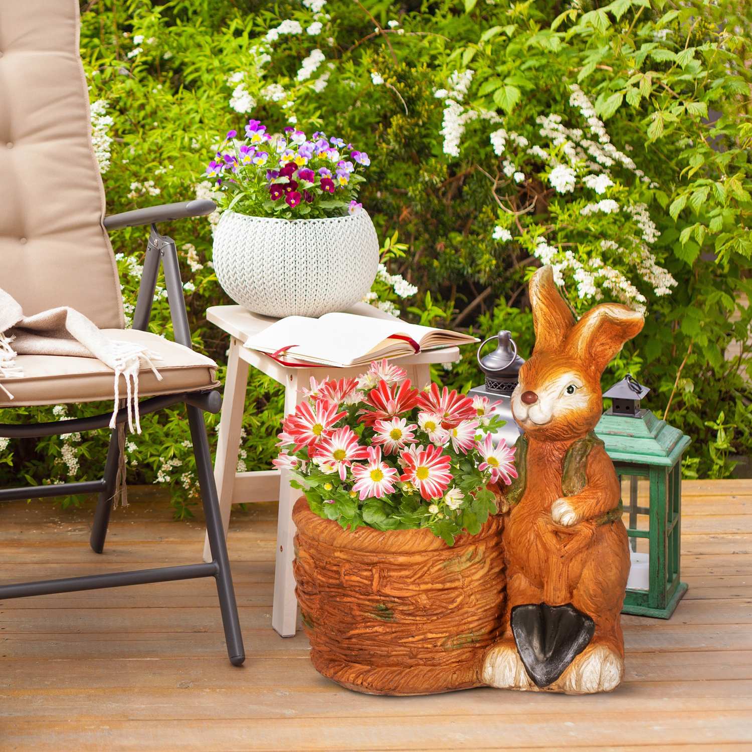 Kanin med flätad korg blomkruka – örtplanterare, MGO