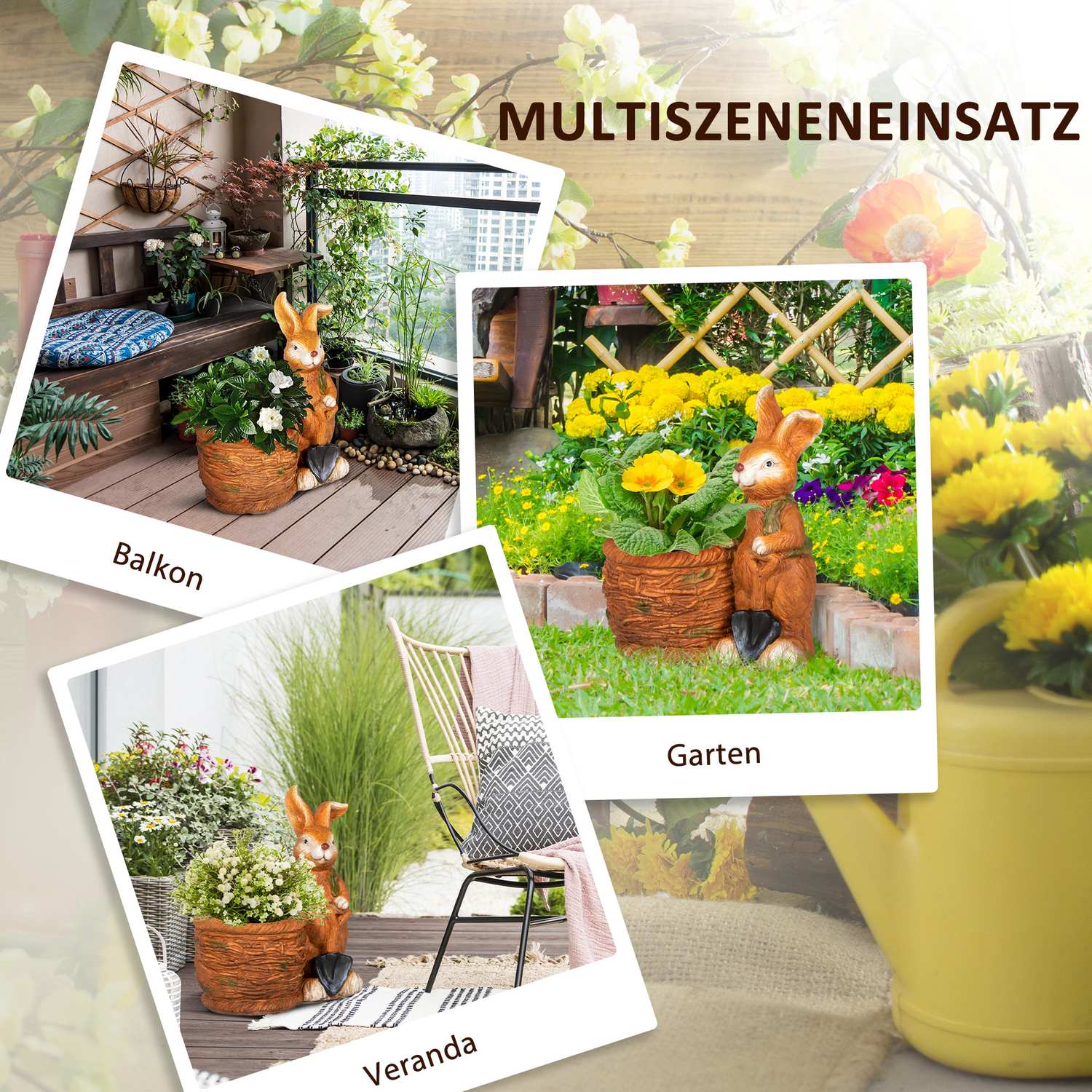 Kanin med flätad korg blomkruka – örtplanterare, MGO
