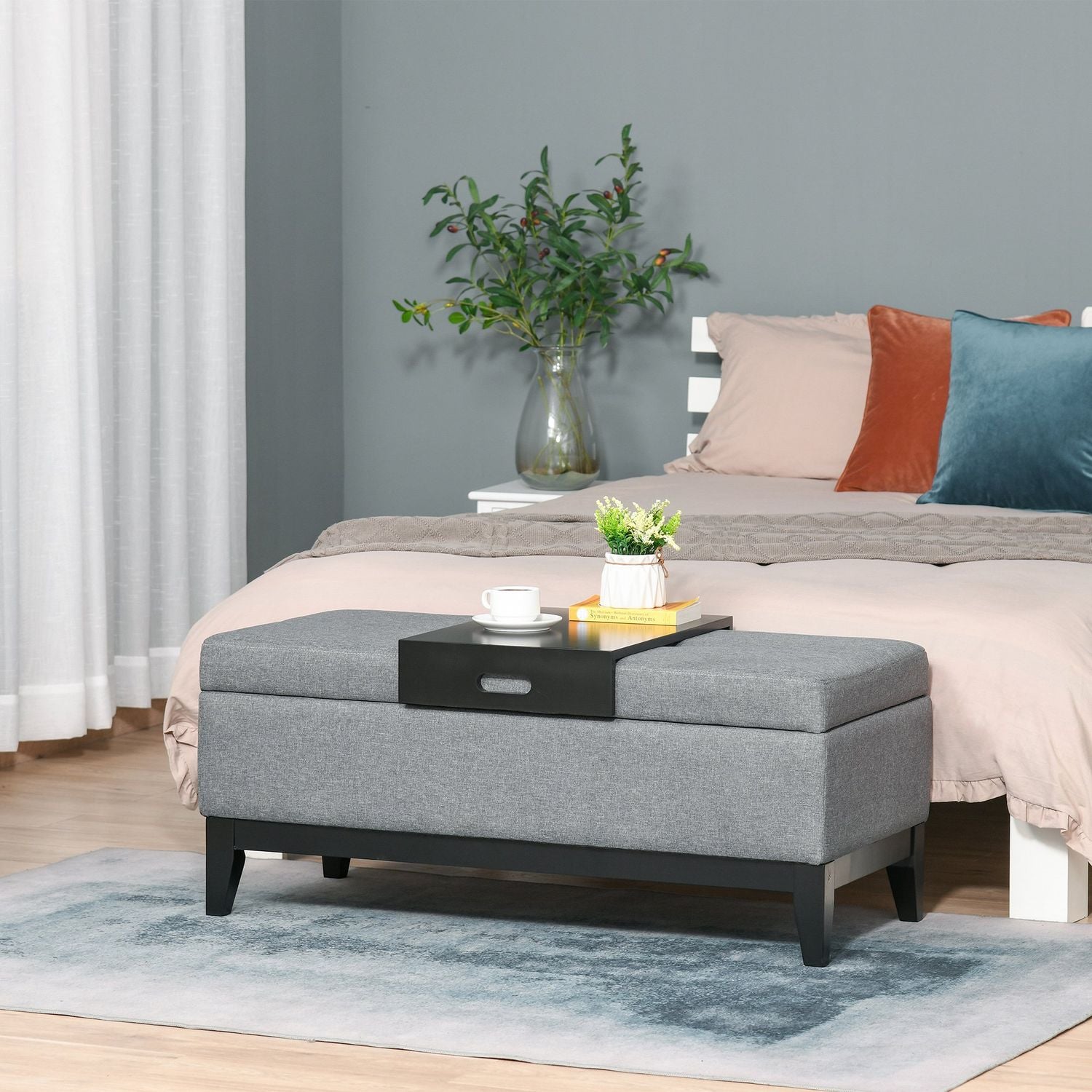 Klädd förvaringsbänk, beige, 120 kg kapacitet