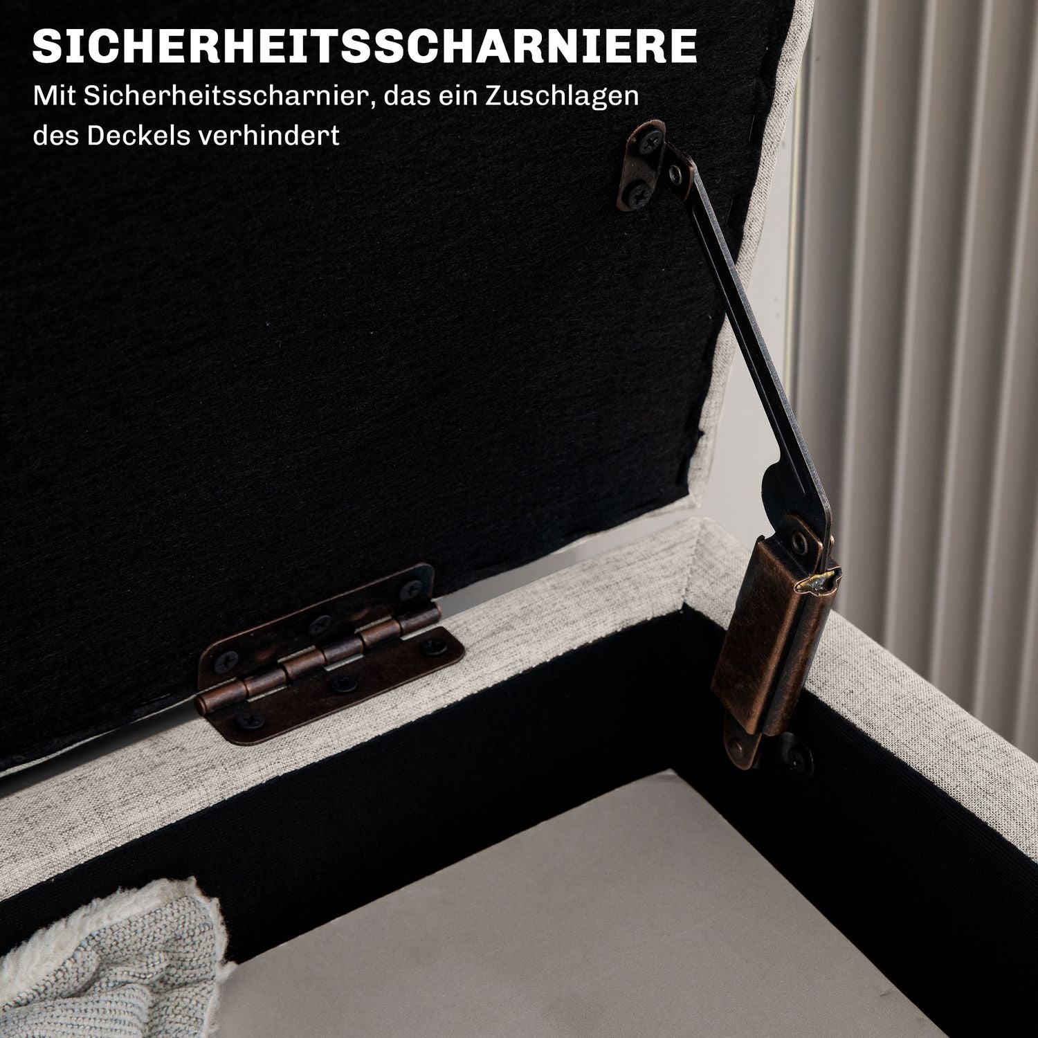 Beige stoppad förvaringsbänk – linnelook, 110x39x45 cm