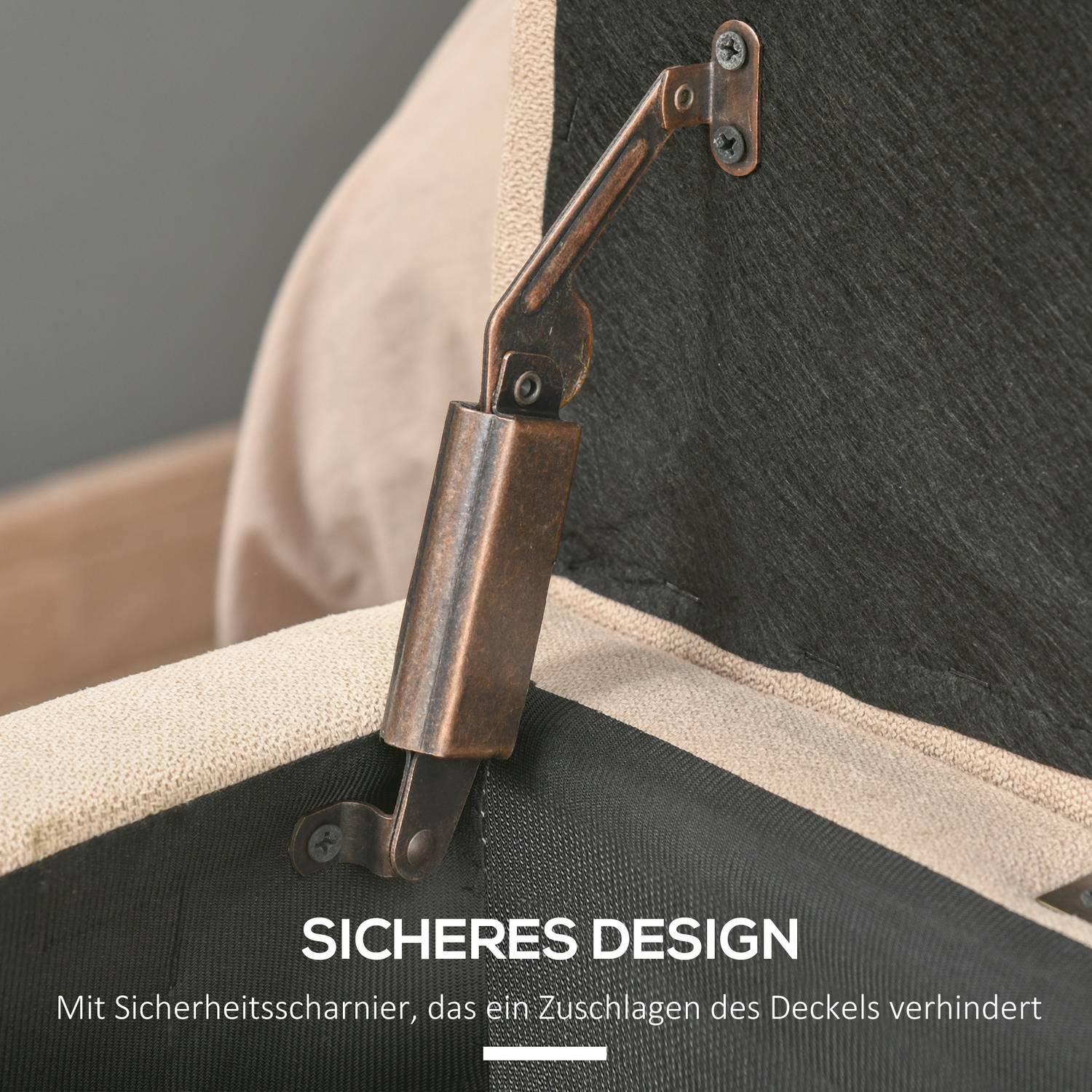 Klädd förvaringsbänk – linnelook, beige