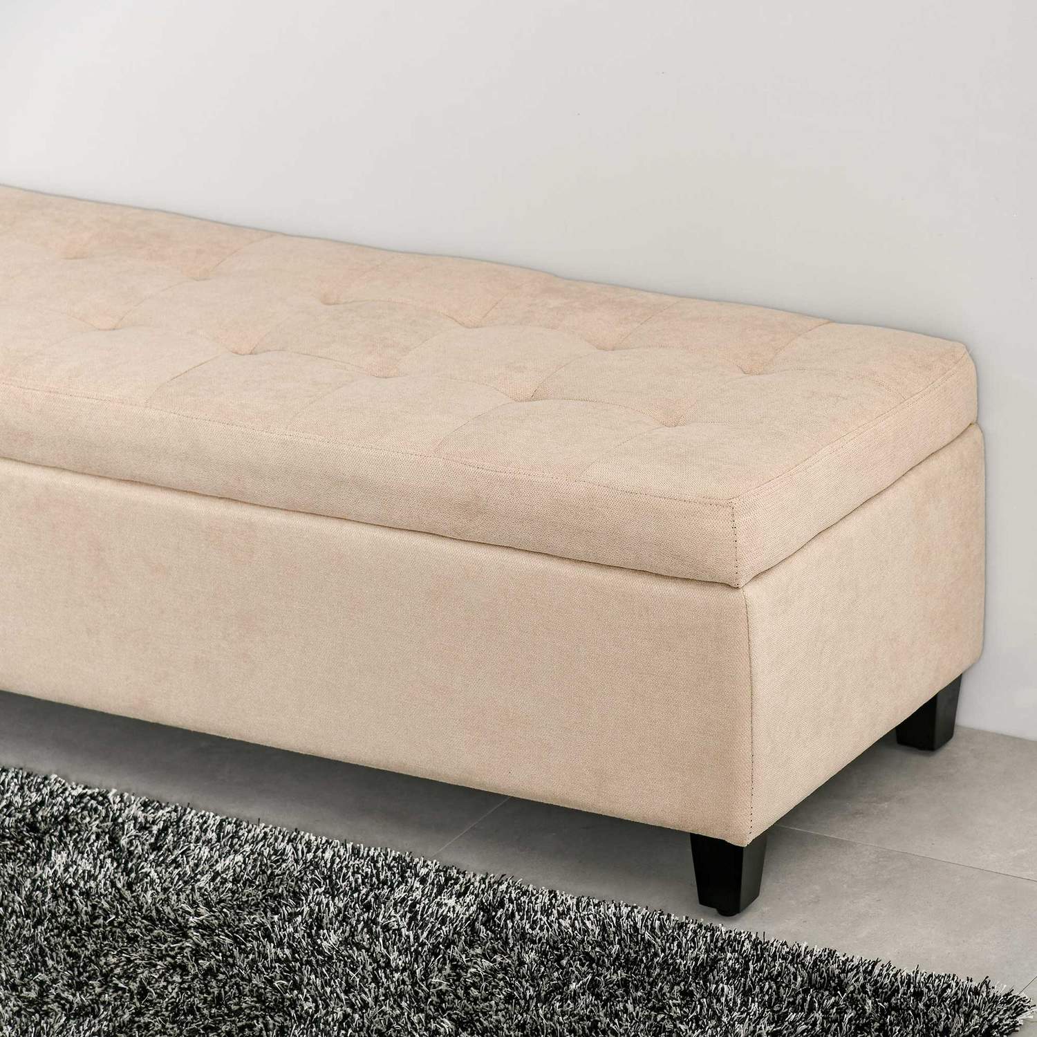 Klädd förvaringsbänk – linnelook, beige