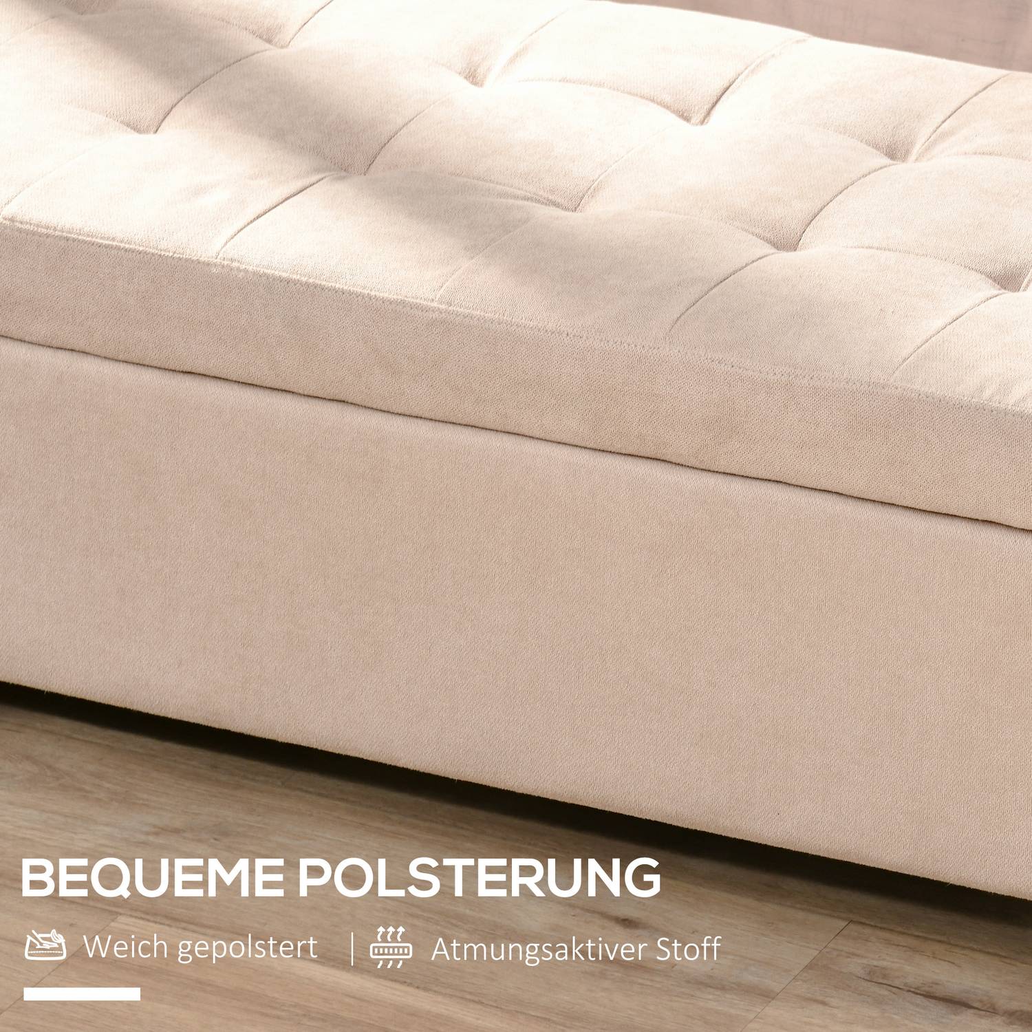 Klädd förvaringsbänk – linnelook, beige