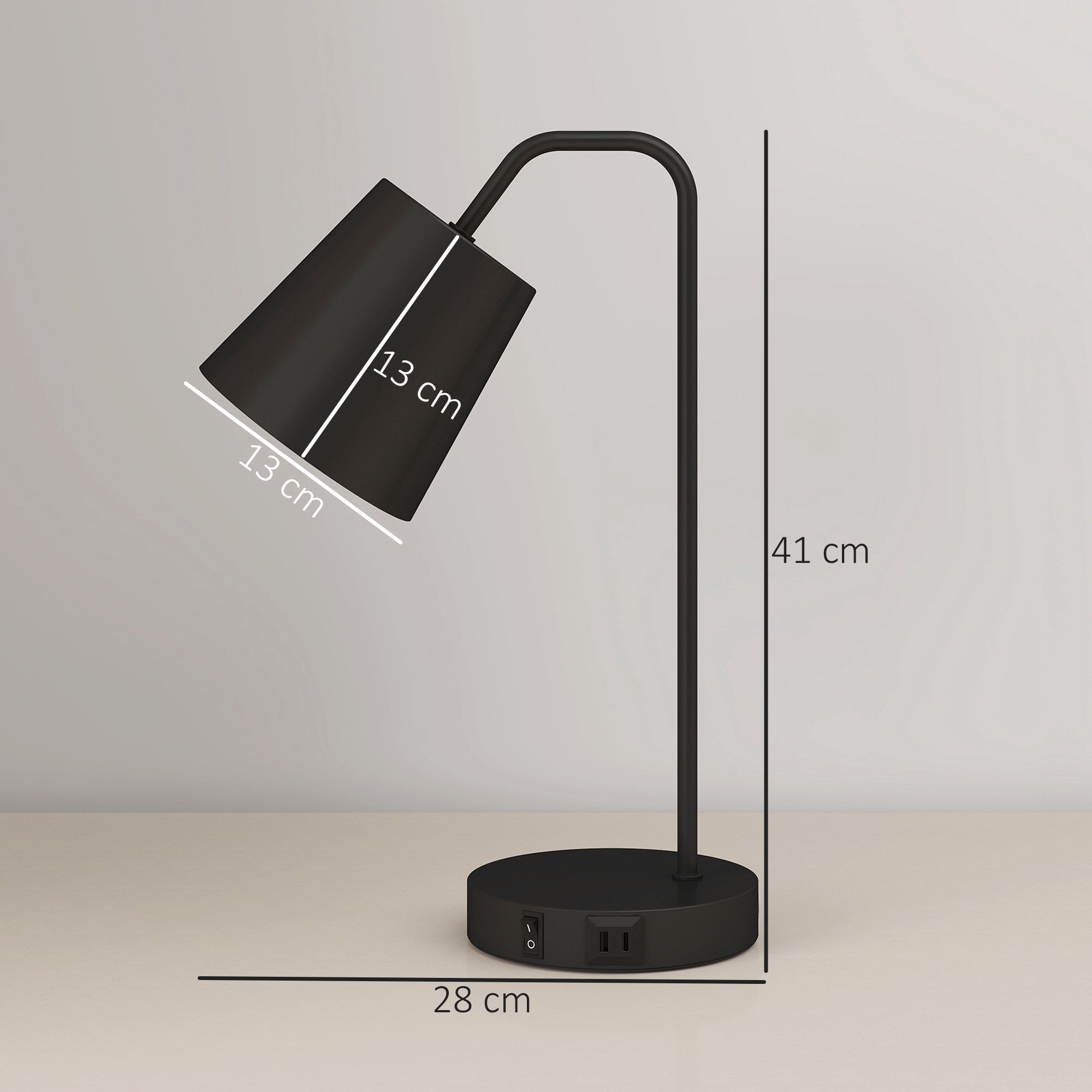 Bordlampa set om 2, svart stål, USB-A/USB-C, E27
