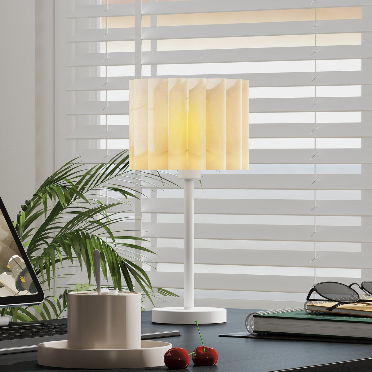 Bordslampa i retrostil, vit plastskärm, E27-sockel