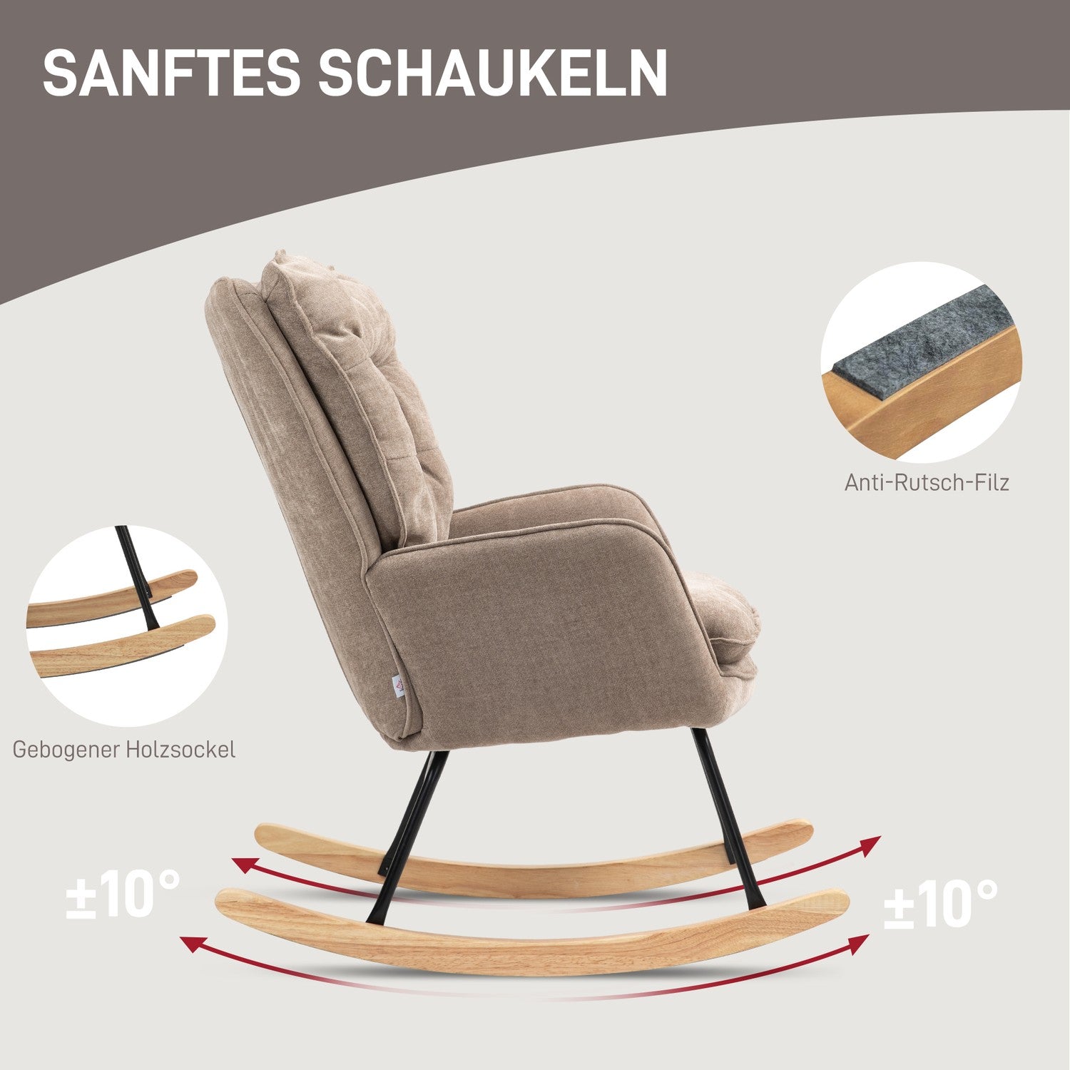 Brun fåtölj – Chenille Look, 120 kg Capacity Rocker