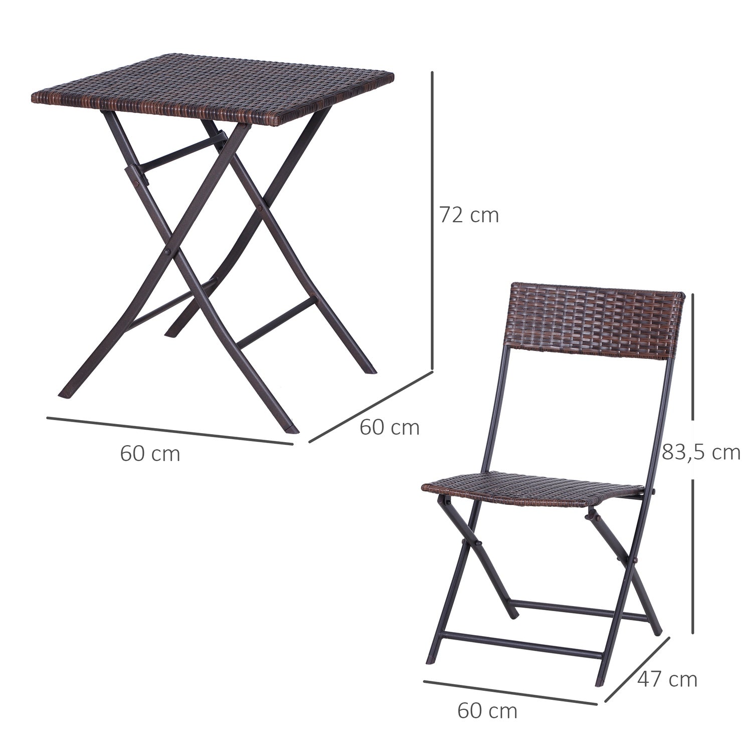 Brun polyrattan bistroset för 2 – Utomhus trädgårdsmöbler