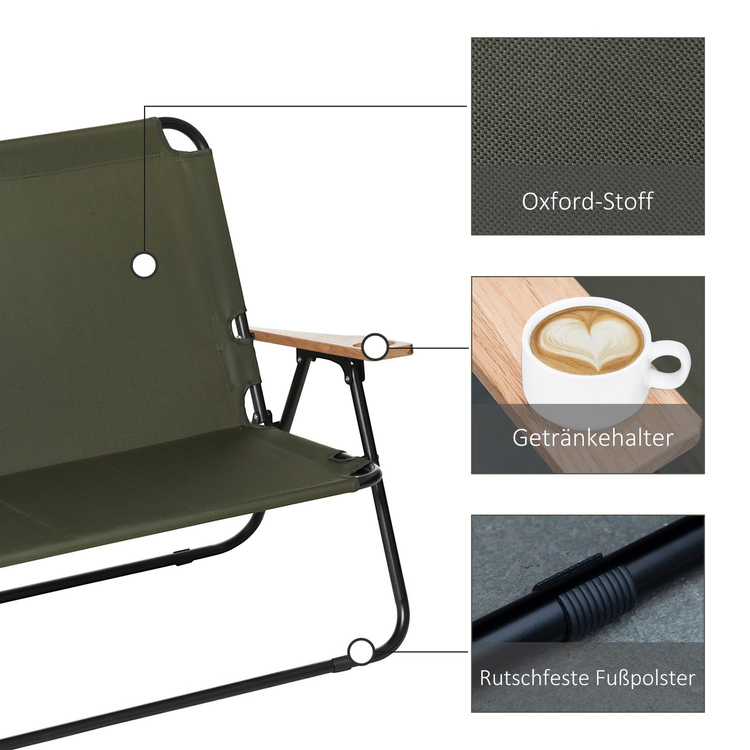 Fällbar direktörsstol, 2-sits, stålram, grön