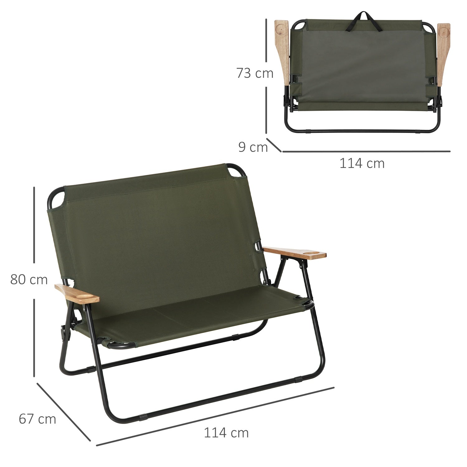 Fällbar direktörsstol, 2-sits, stålram, grön