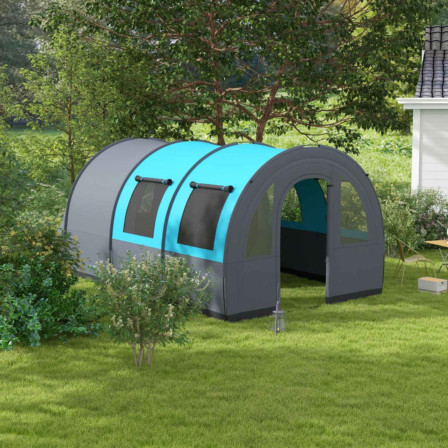 Campingtält för 6 – 2 rum, ljust, 3000 mm grått