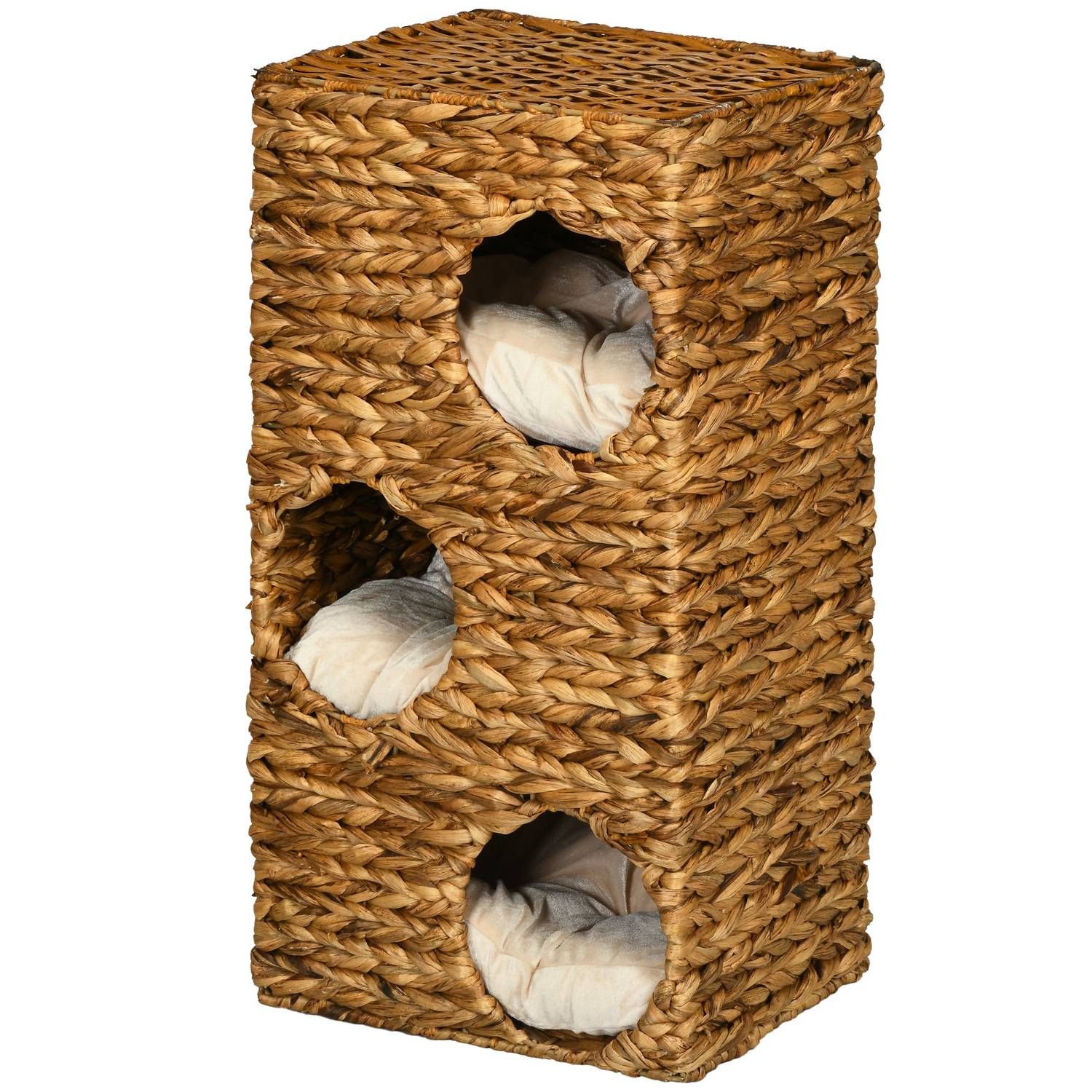 Cat Barrel Tower, 76 cm, 3 grottor, vattenhyacint, ljusbrun