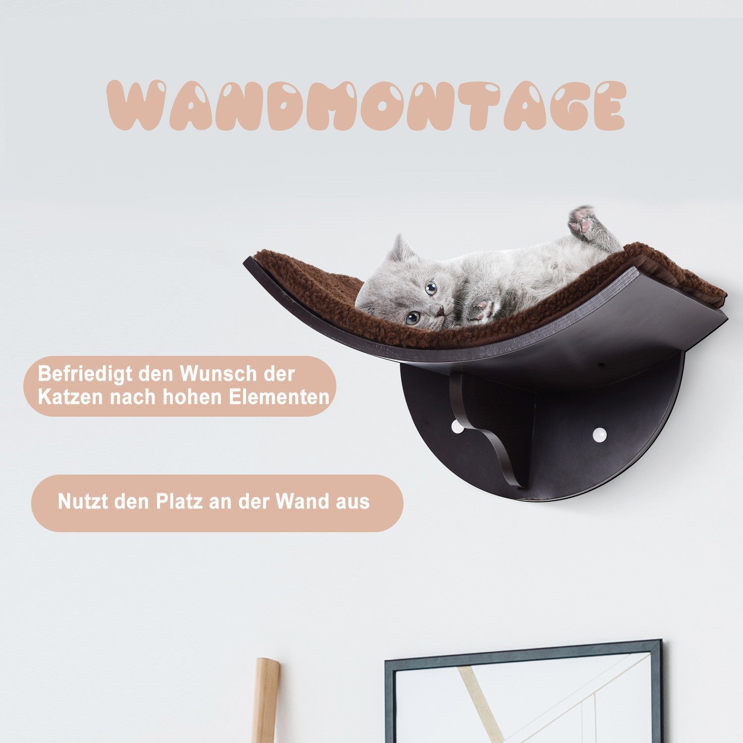 Väggmonterad kattsäng med plyschkudde, enkel montering