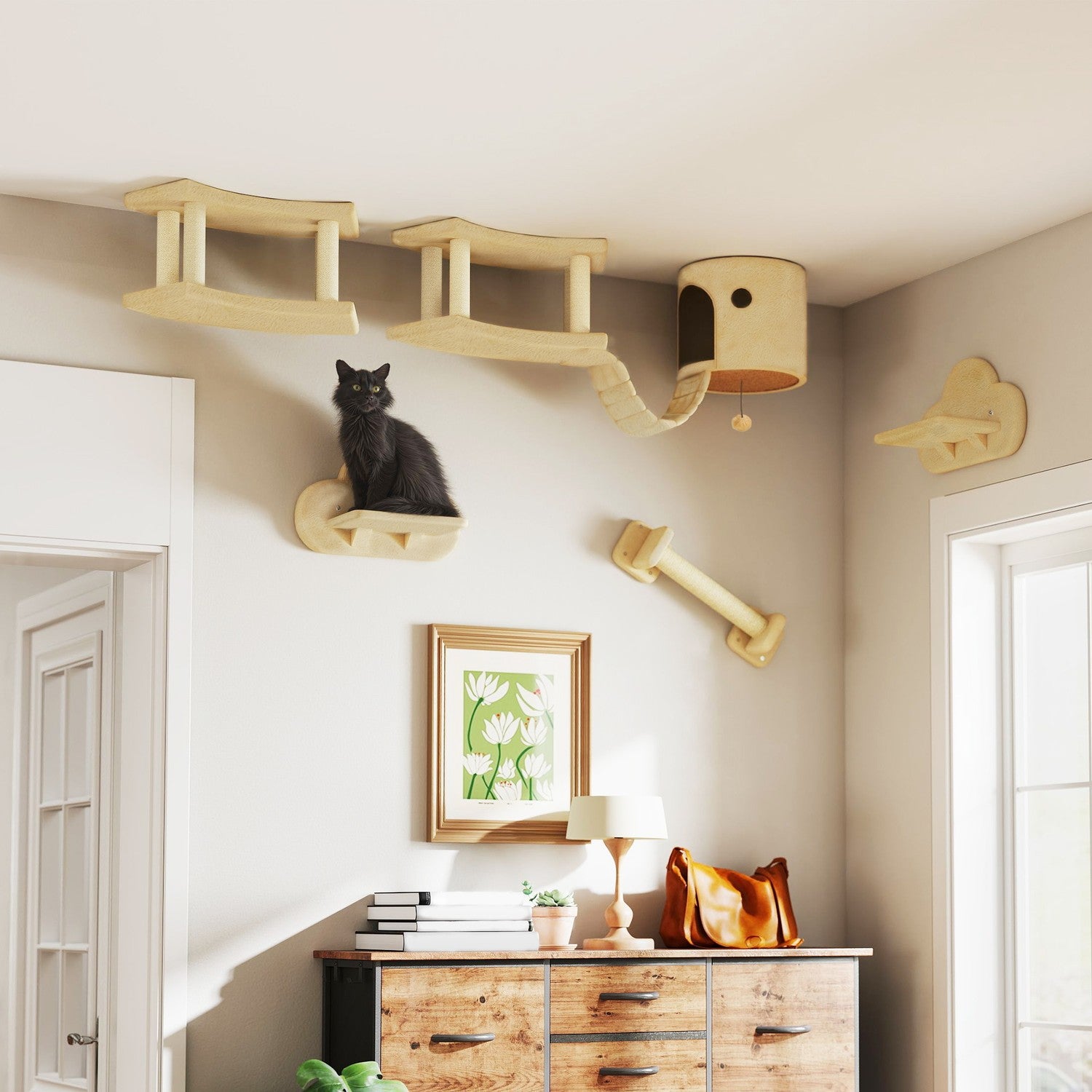 Cat Climbing Wall Set, 5-delat, plysch, för katter upp till 5 kg