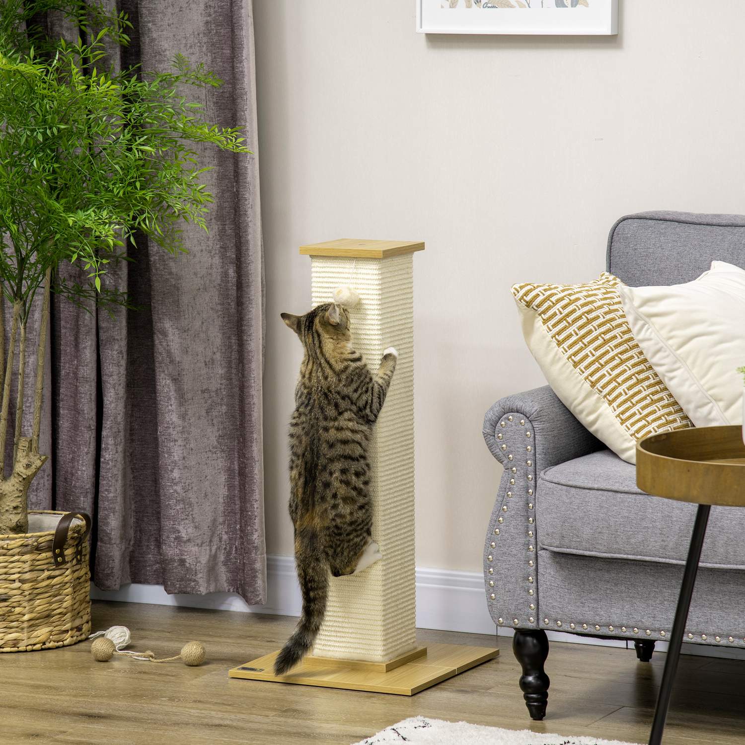 Cat Scratching Post 80cm – Sisal Rep, Play Ball, Ek/Cream