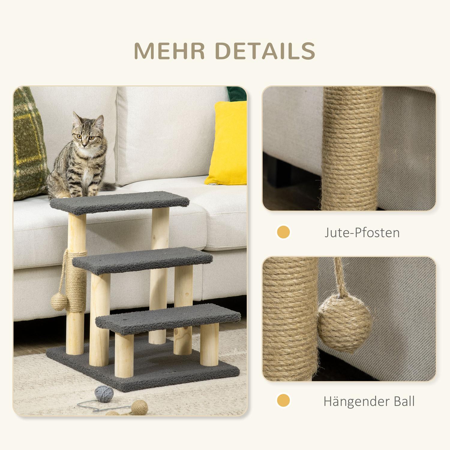 Cat Scratching Post med Sisal & Play Ball – Grå/Naturlig