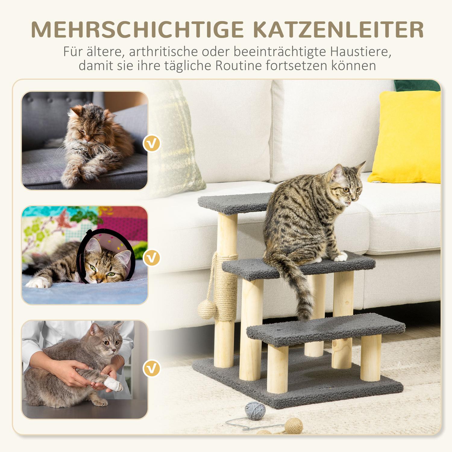 Cat Scratching Post med Sisal & Play Ball – Grå/Naturlig