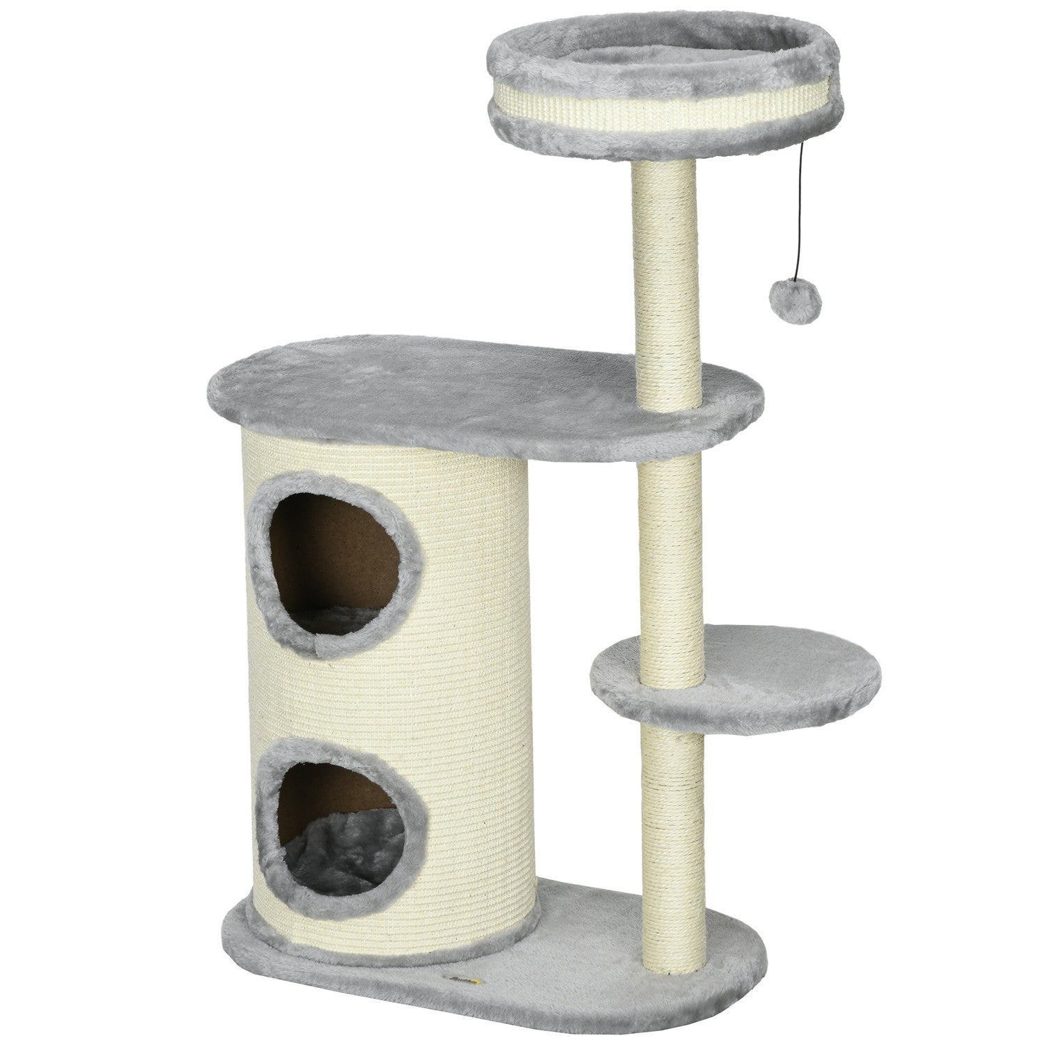 Cat Scratching Tower: 2 grottor, repstolpar, plysch, grå