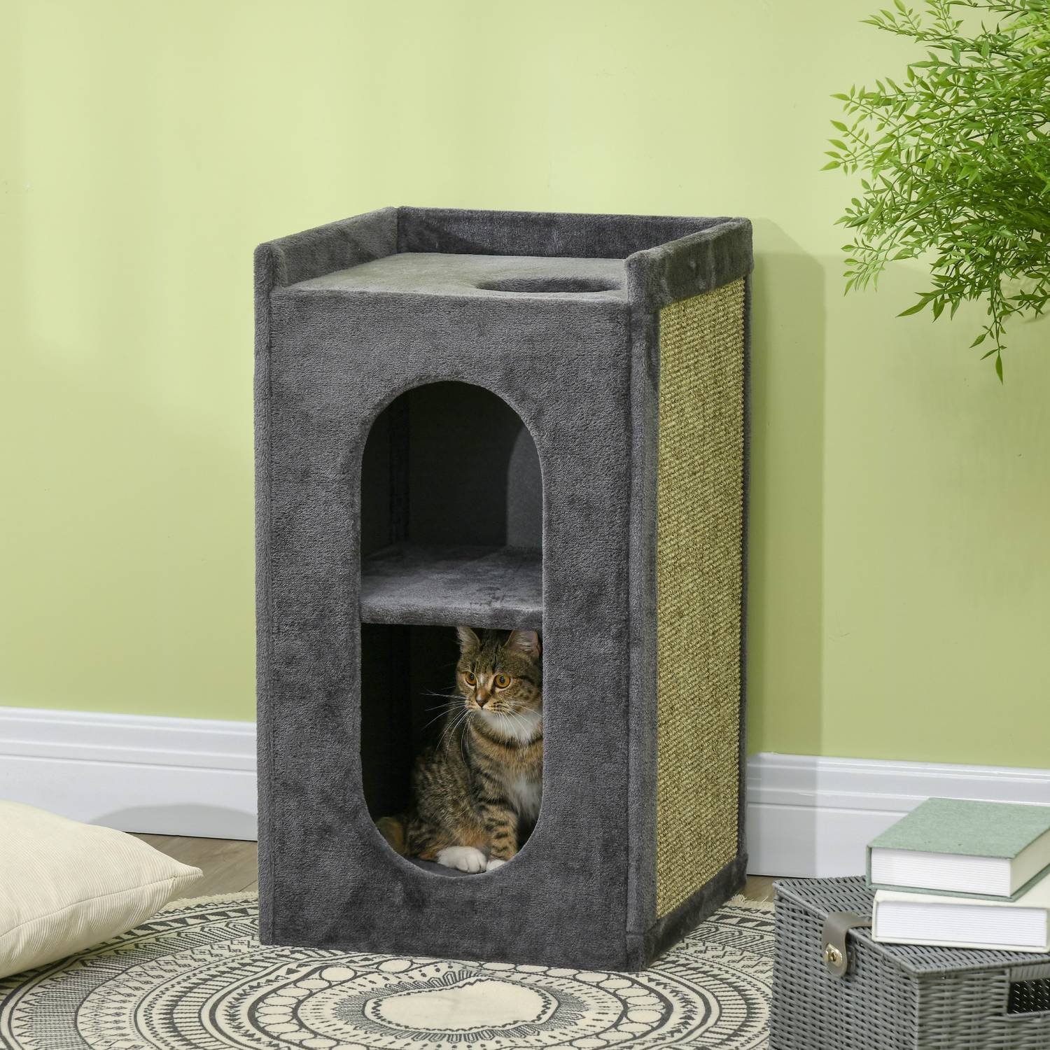 Cat Scratching Tower, 81 cm, 2 grottor, mörkgrå, upp till 6 kg