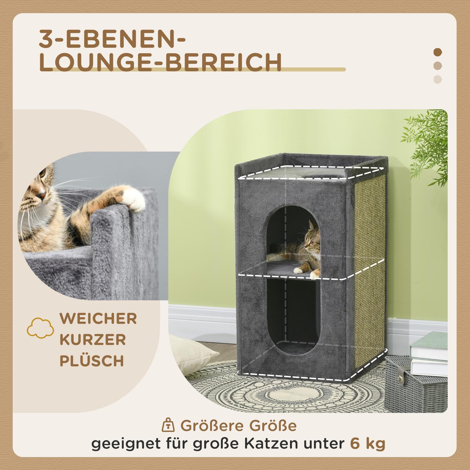 Cat Scratching Tower, 81 cm, 2 grottor, mörkgrå, upp till 6 kg