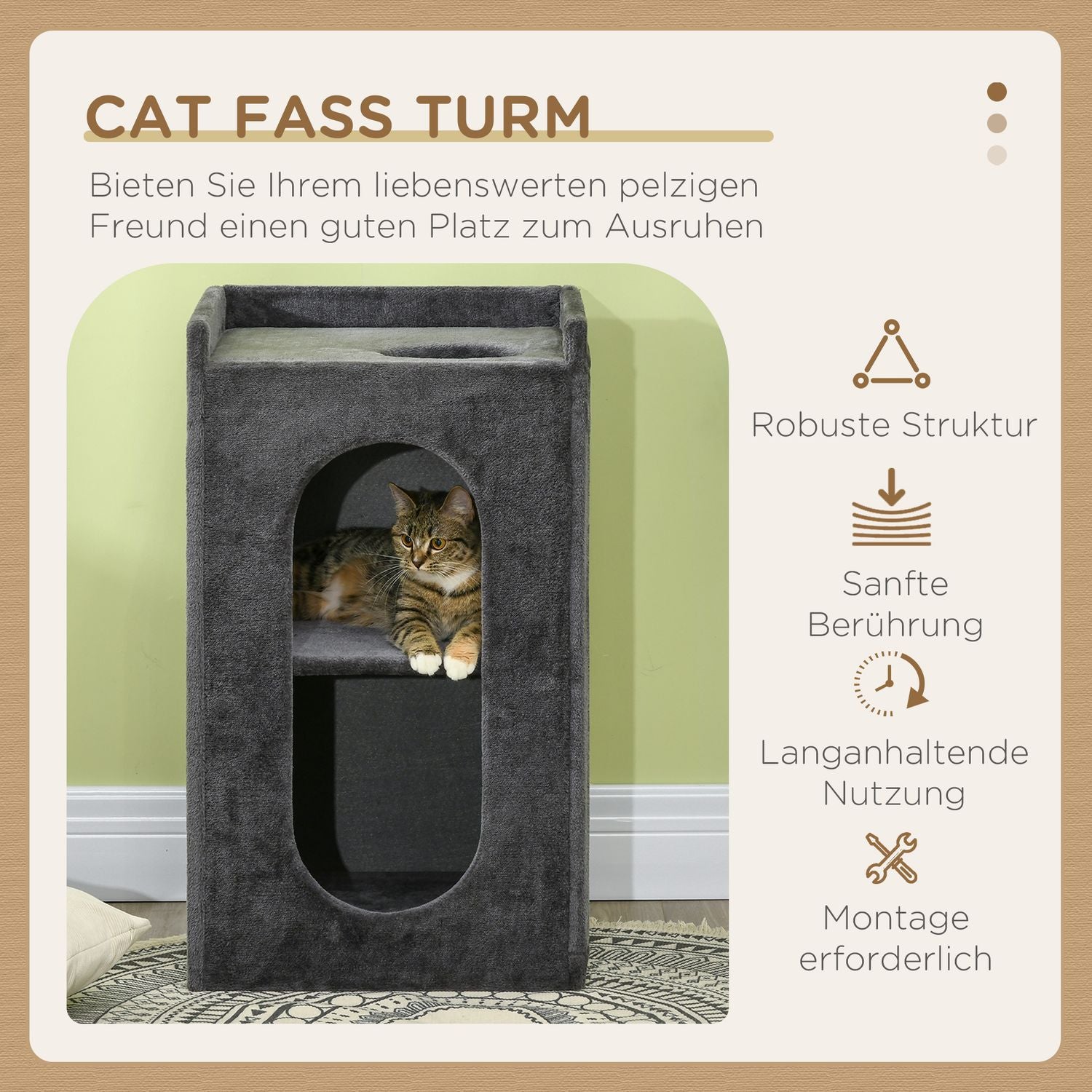 Cat Scratching Tower, 81 cm, 2 grottor, mörkgrå, upp till 6 kg