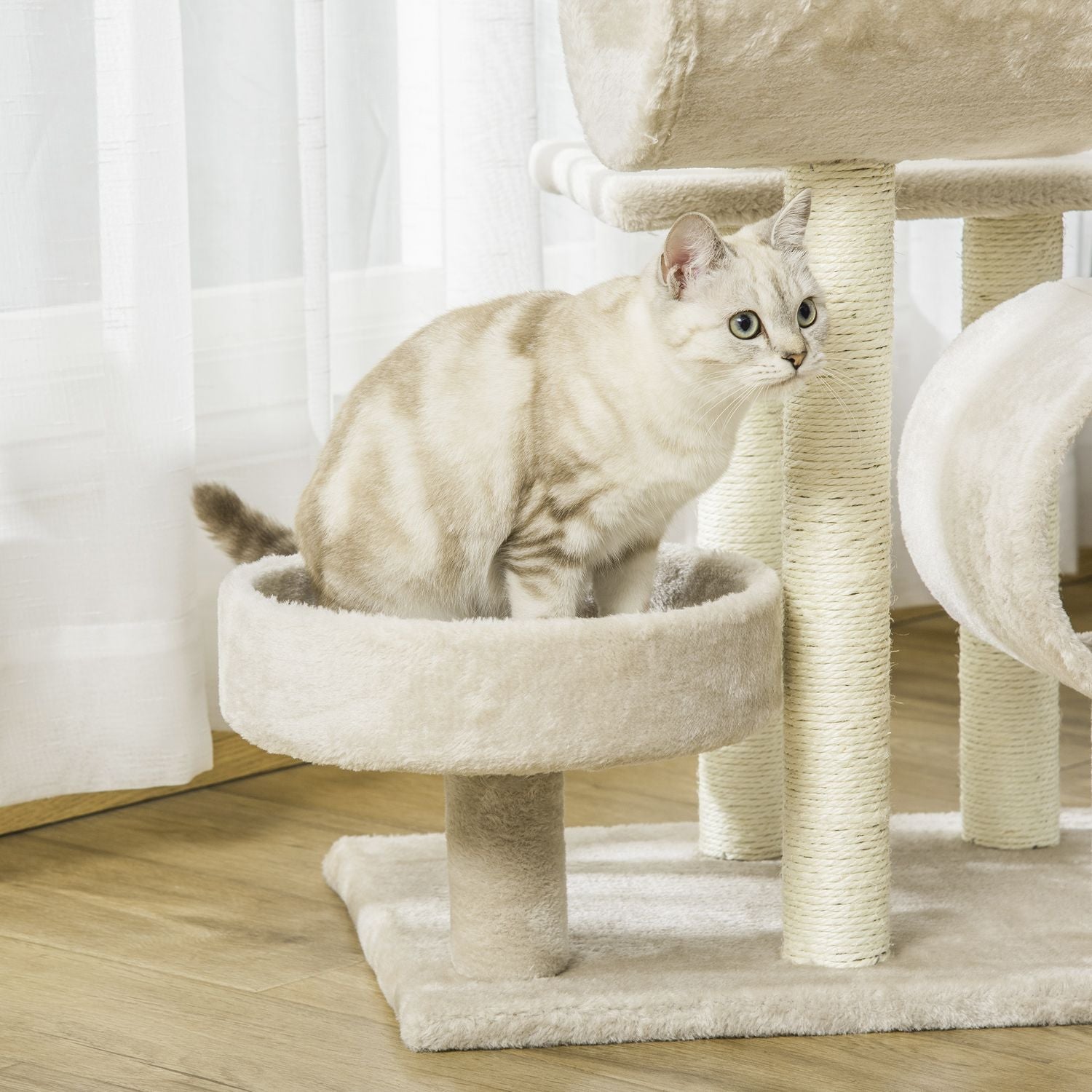 Kattskrapträd med tunnel, Beige, 105 cm Höjd