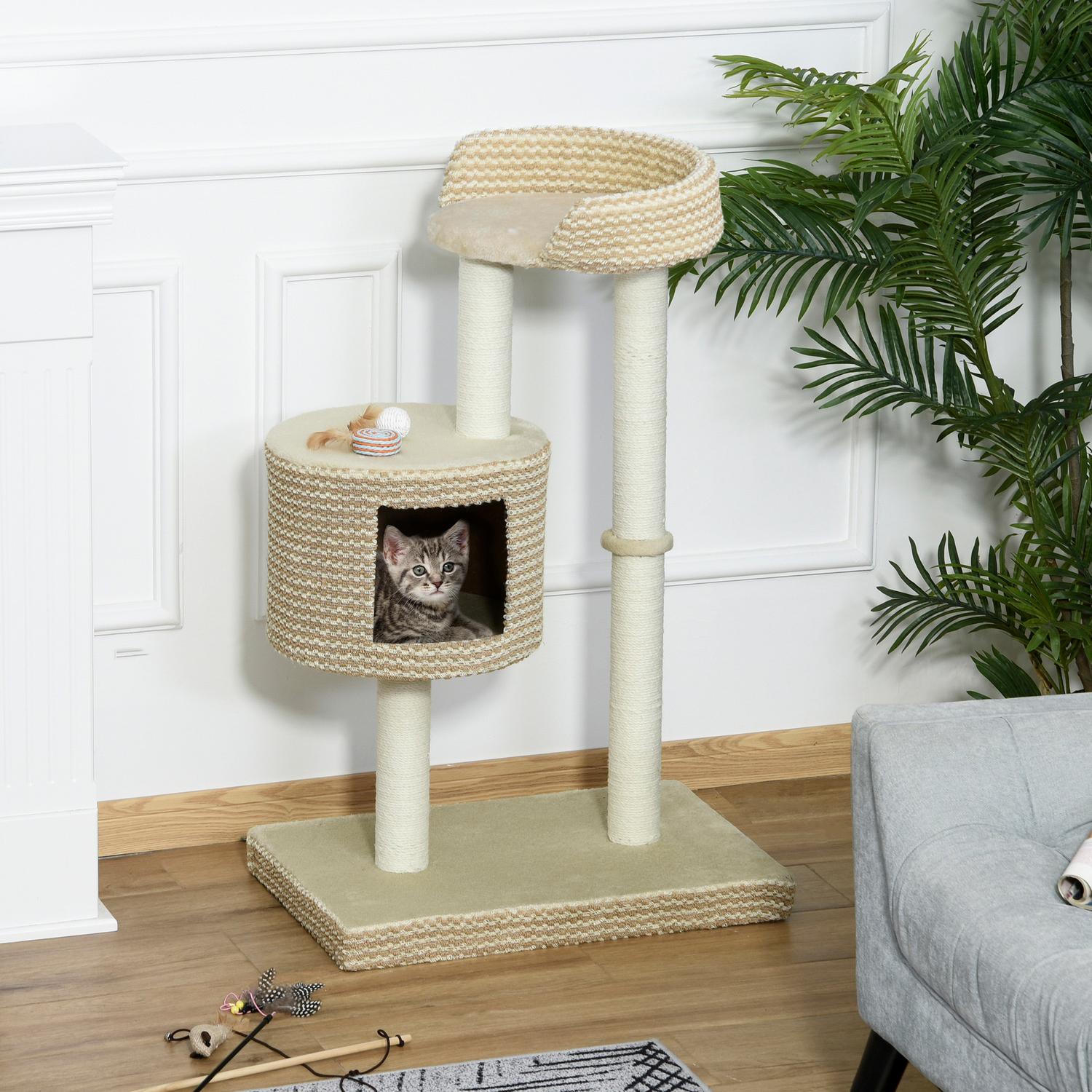 Kattträd med visningsplattformar, beige/kaffe, 61X41X96Cm