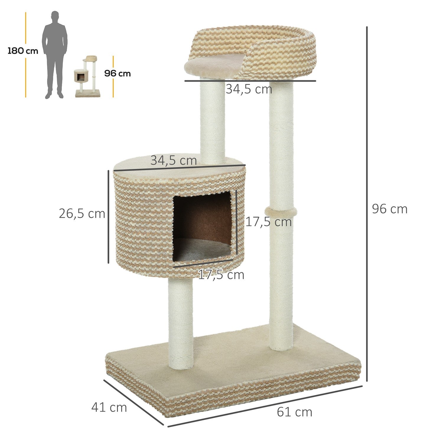 Kattträd med visningsplattformar, beige/kaffe, 61X41X96Cm