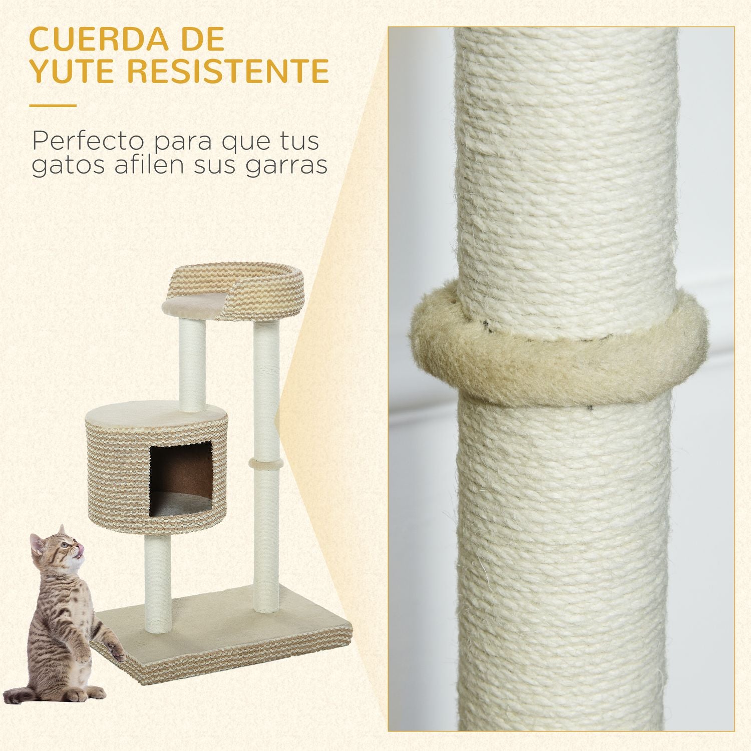 Kattträd med visningsplattformar, beige/kaffe, 61X41X96Cm