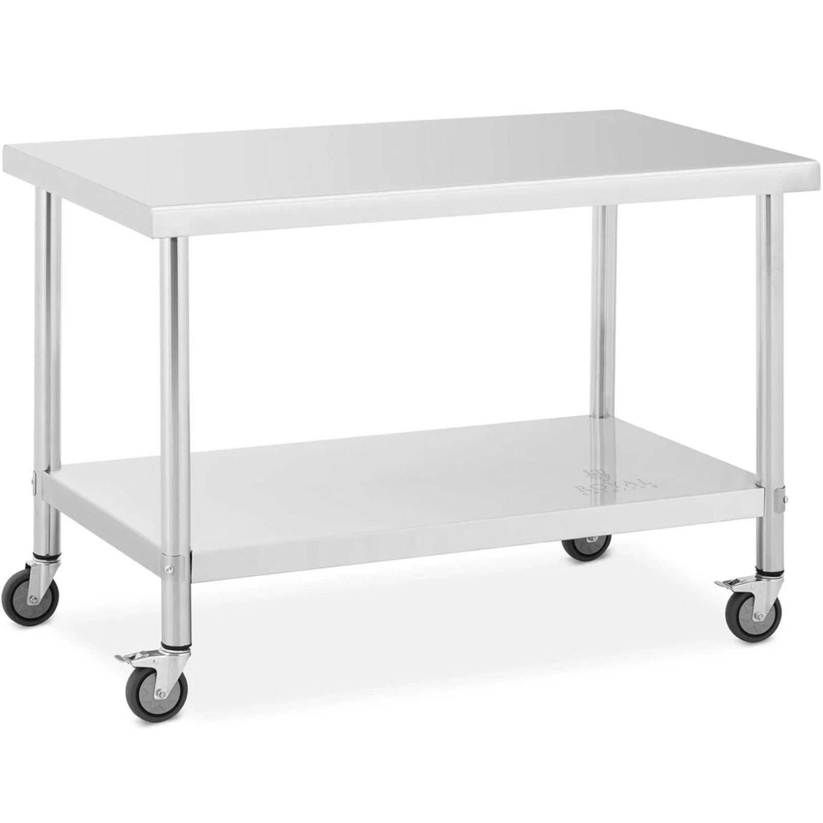 Cateringbord i metall på hjul med hylla, STÅL 70 x 120 cm