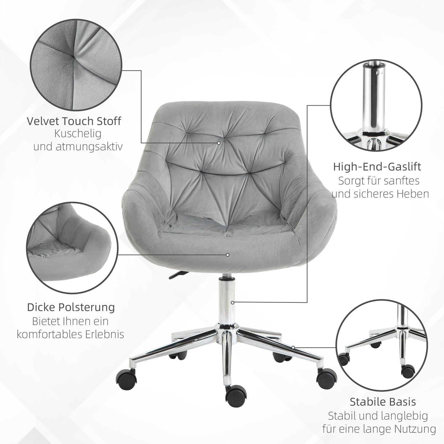 Executive Office Stol, justerbar höjd, grå polyester