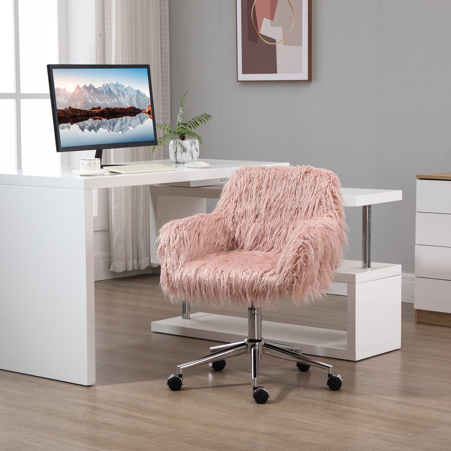 Rosa fuskpäls Executive Swivel Chair, höjdjusterbar
