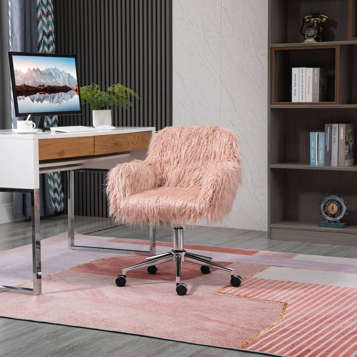 Rosa fuskpäls Executive Swivel Chair, höjdjusterbar