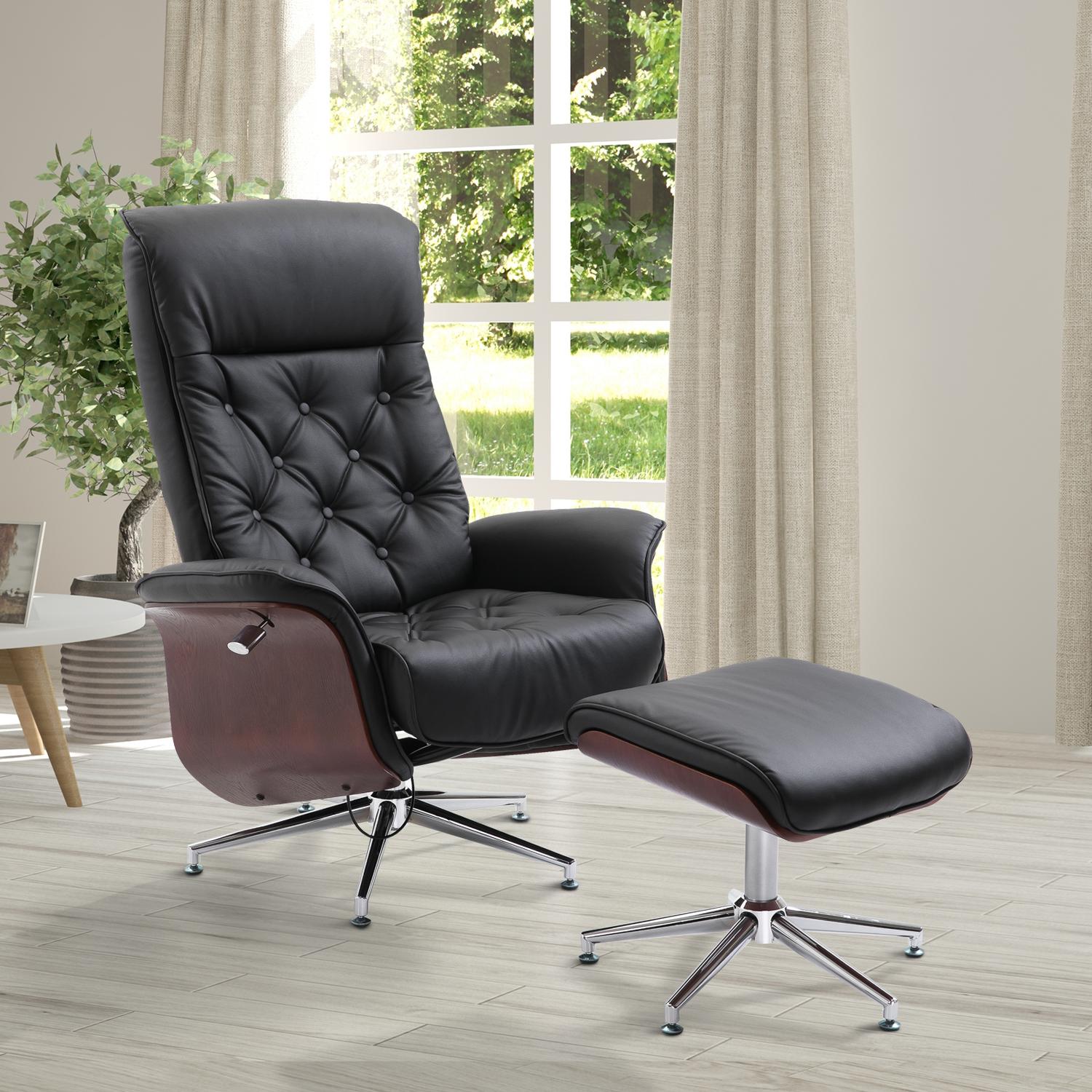 Chesterfield avkopplingsstol och pall, 360° vridbar, PU-läder