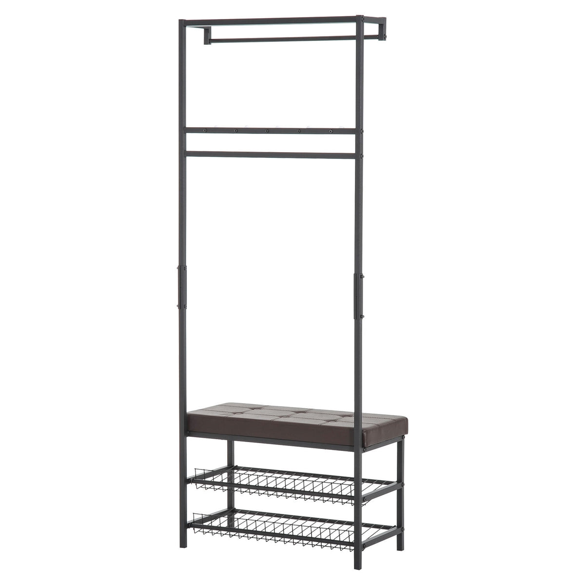 Coat Rack Bänk Combo med metallram och förvaringshyllor
