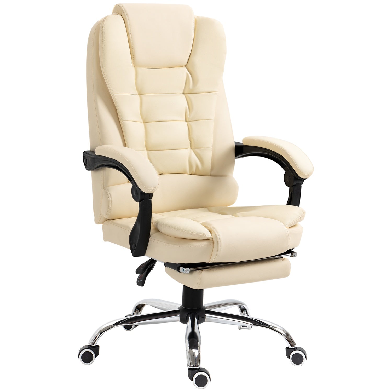 Cream konstläder Ergonomisk kontorsstol med fotstöd