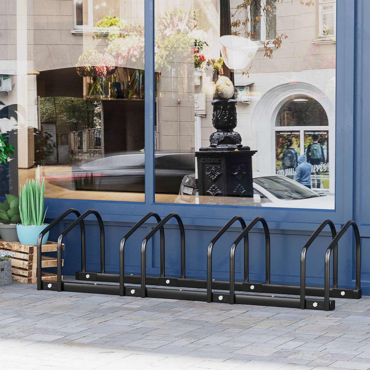 Väderbeständigt cykelställ i stål för 5, golv- och väggfäste