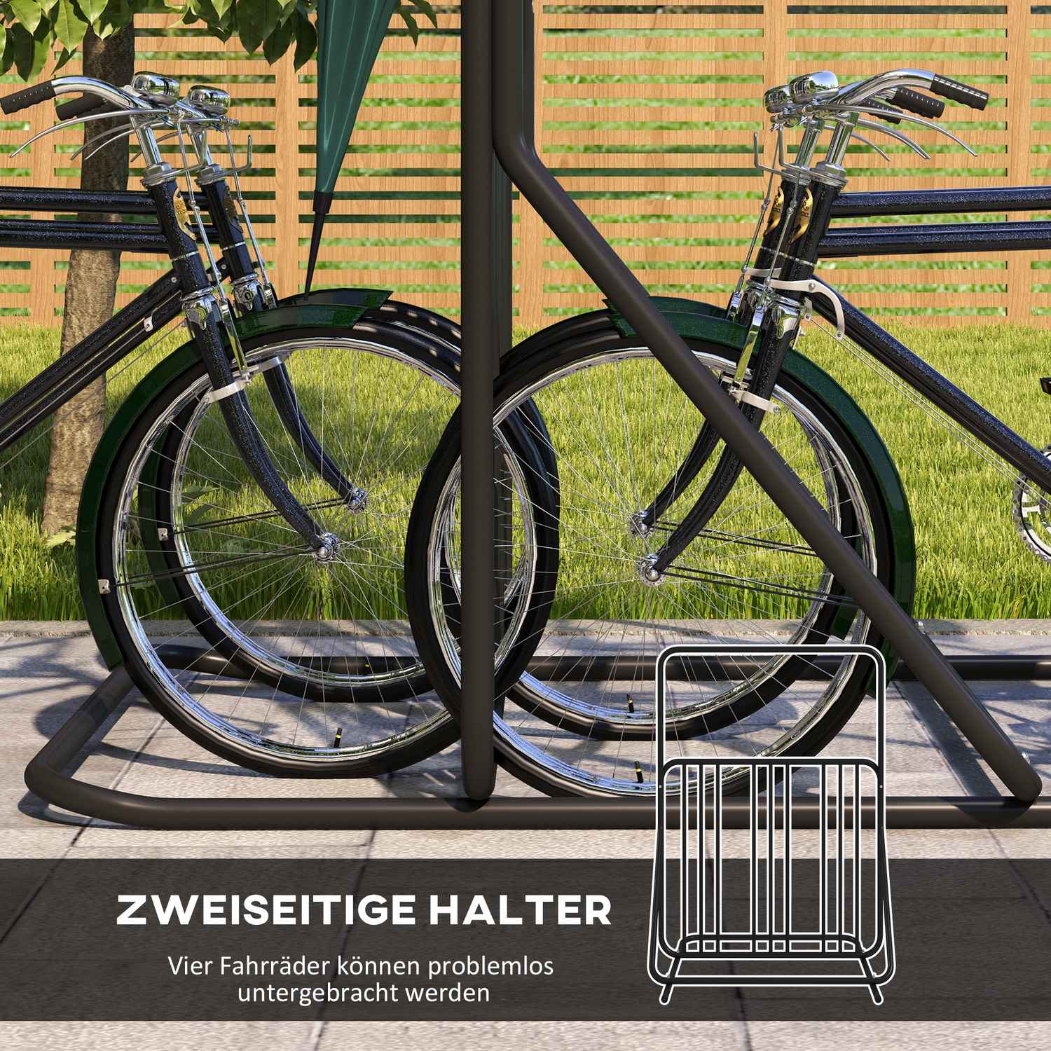 Cykelställ i stål – väderbeständig, rymmer 4, svart