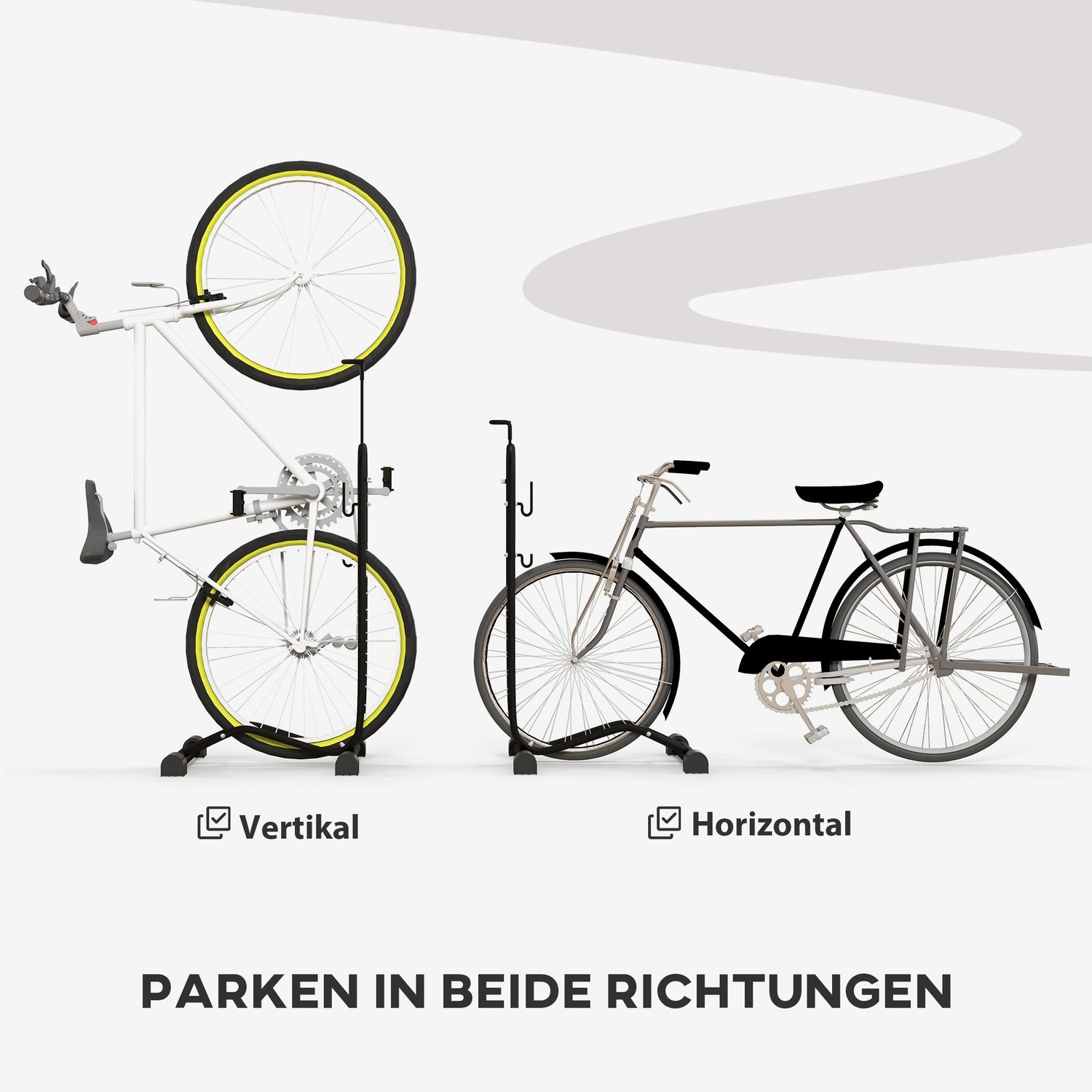 Cykelställ i metall – vertikalt och horisontellt, väderbeständigt, 45x44x118cm