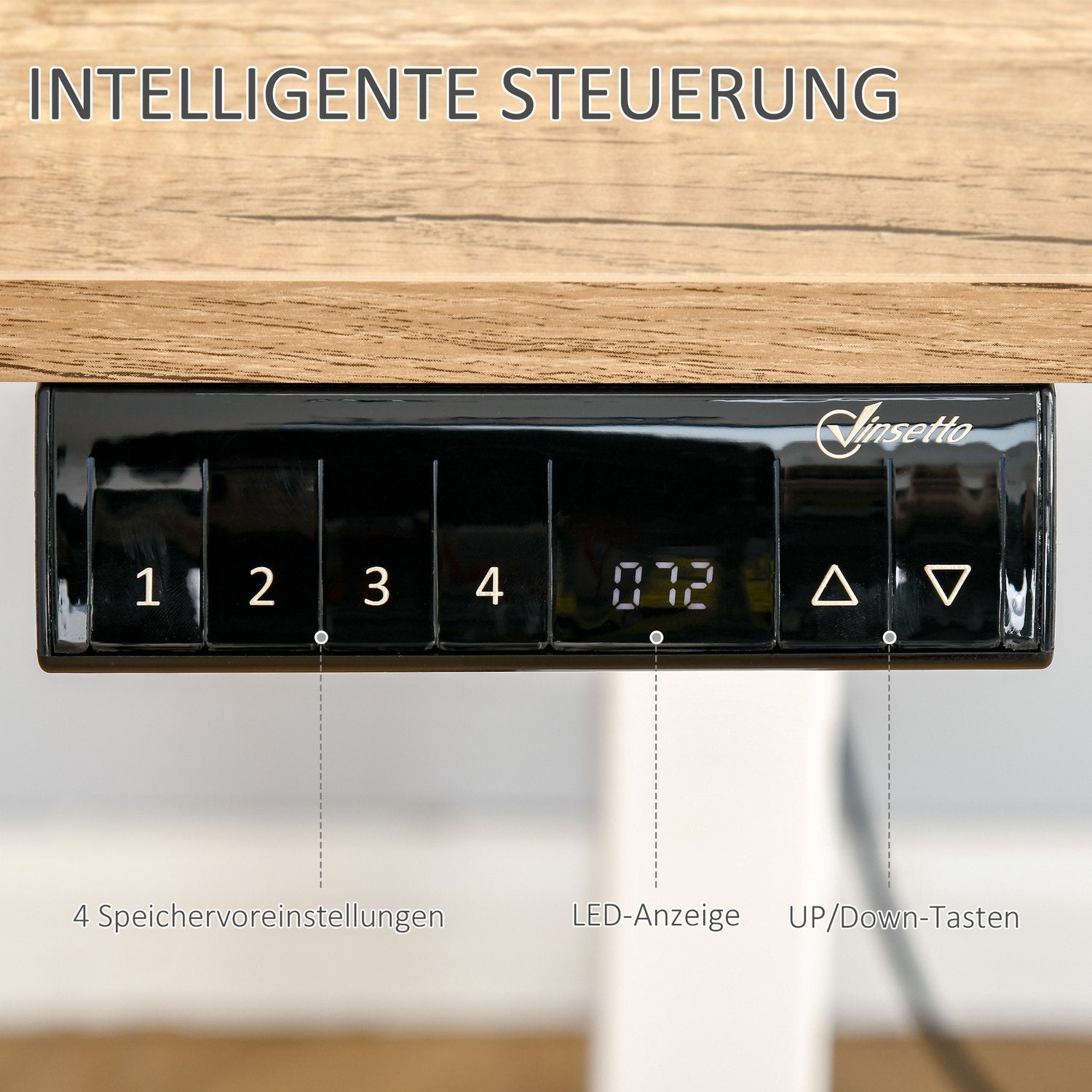 Höjdjusterbart elektriskt stående skrivbord – metallram, natur & vit