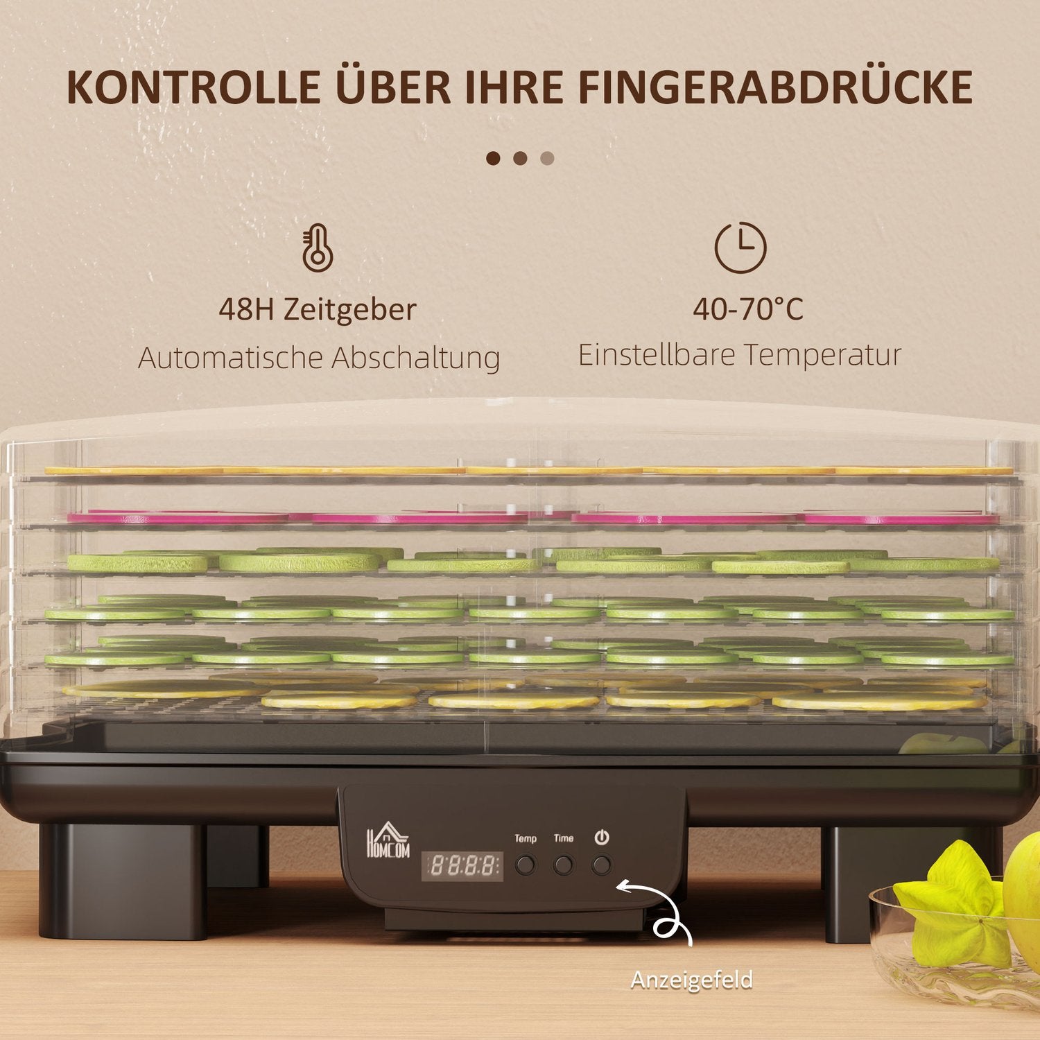 Dehydrator, 550W, 6-fack justerbart ställ, 40-70°C timer