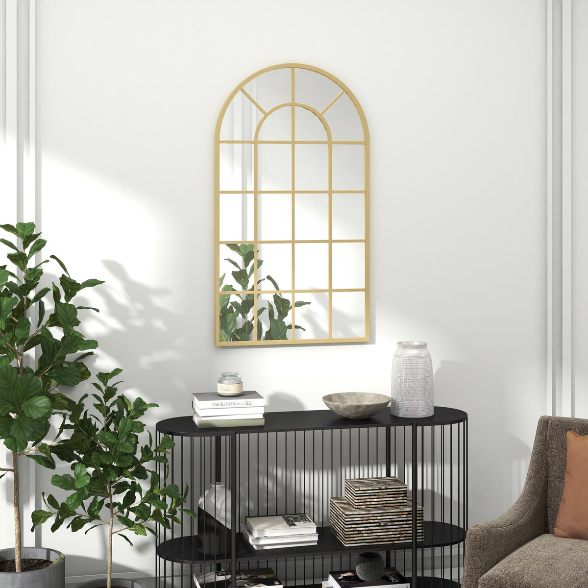 Decoratieve wandspiegel in goud, 110 x 62 cm, metalen frame