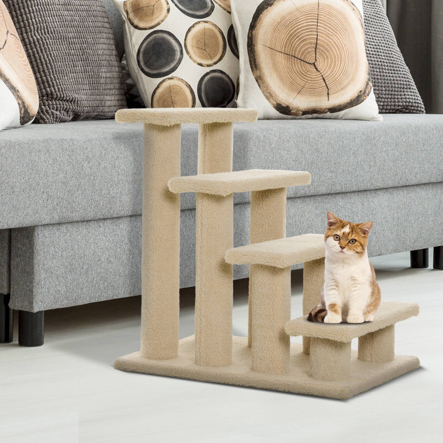 Djurtrappa, 4-stegs plysch, beige, 63,5x43x60 cm